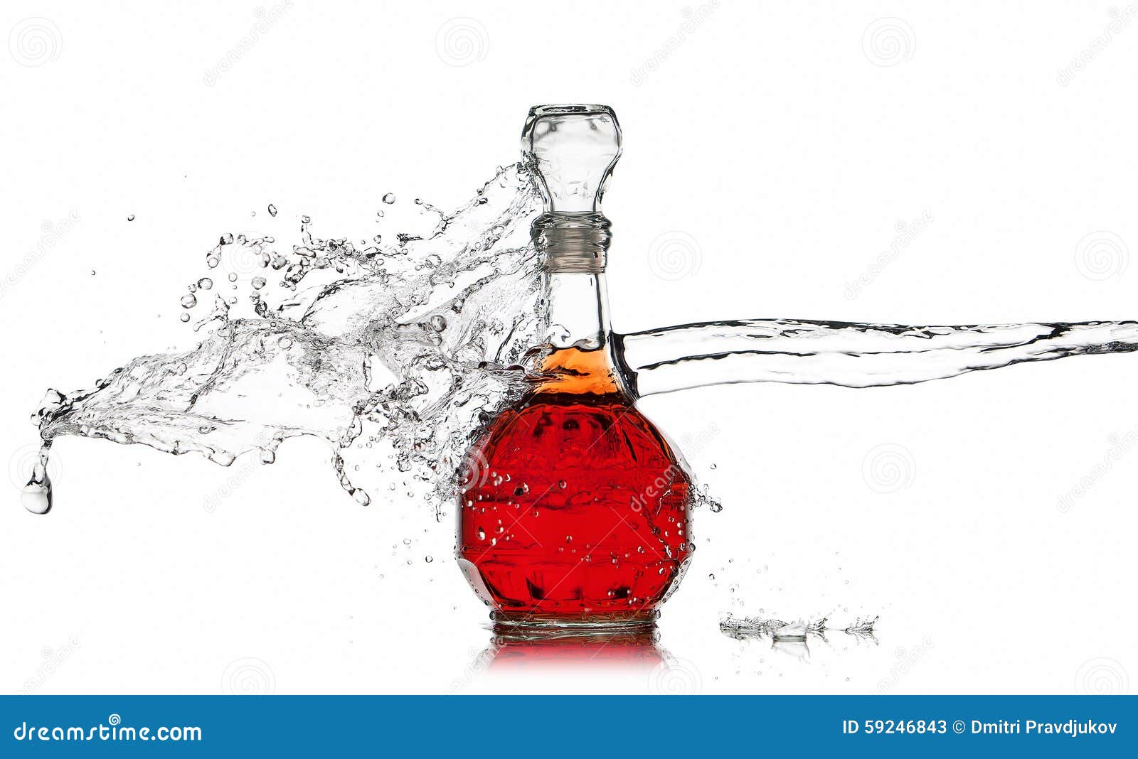 Wine. Bottle of Red Wine with Water Splash on White Background Stock