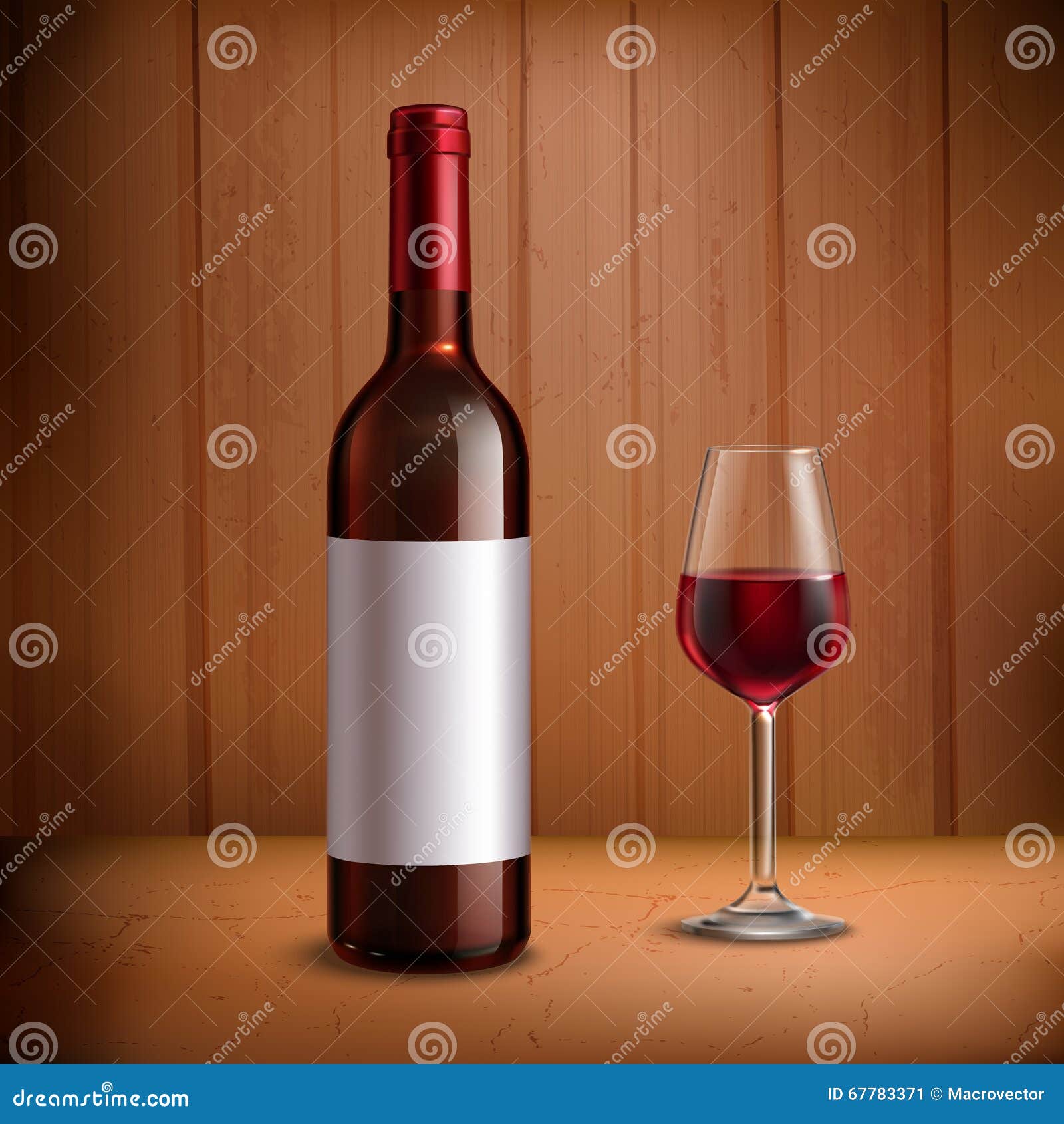 Wine Bottle Template with Glass of Red Wine Stock Vector Illustration