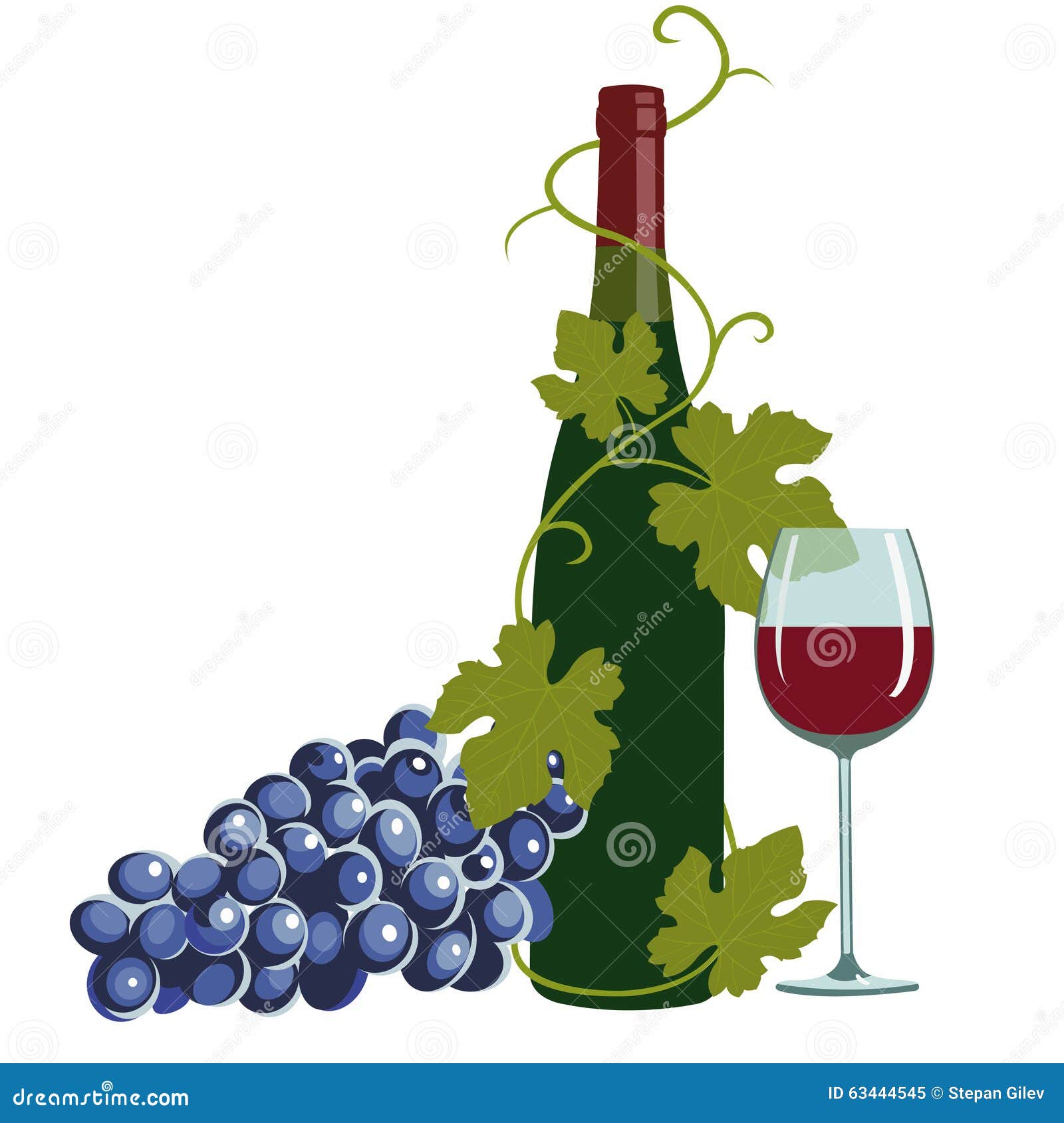 Wine Bottle,wine Glass and Grapes Stock Vector Illustration of glass