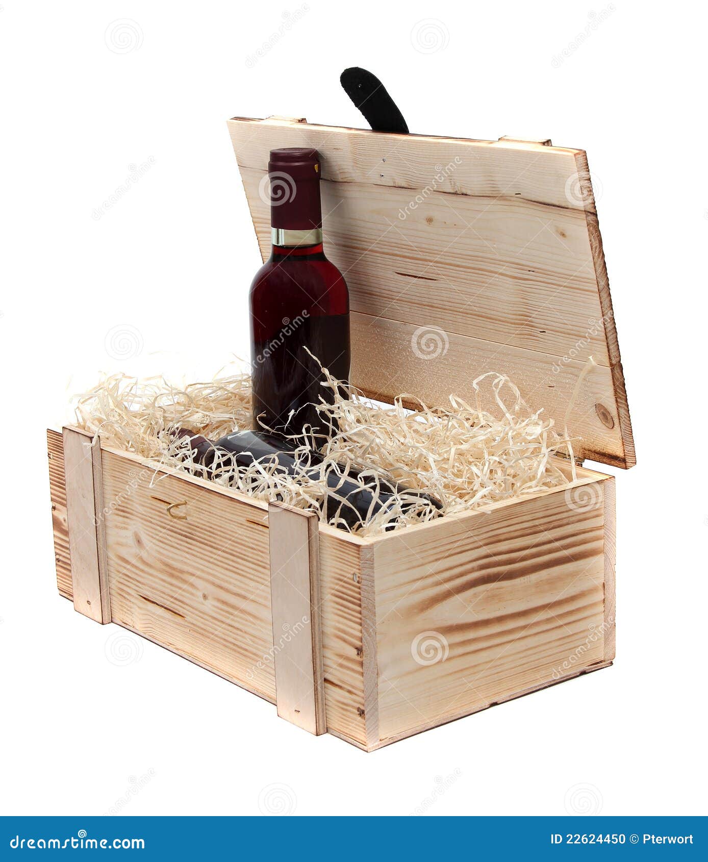 Wine bottle in wooden case stock photo. Image of alcohol 22624450