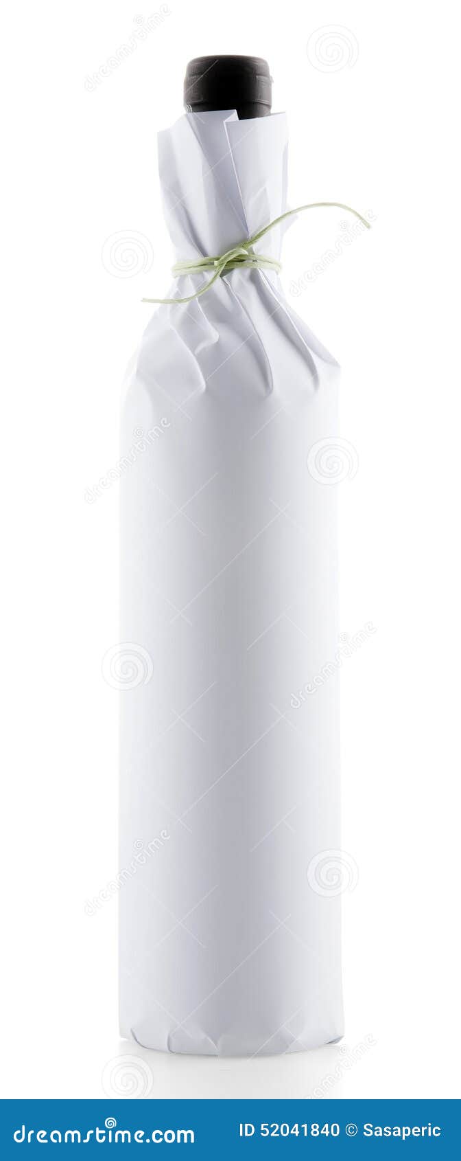 wine bottle wrapped in white paper