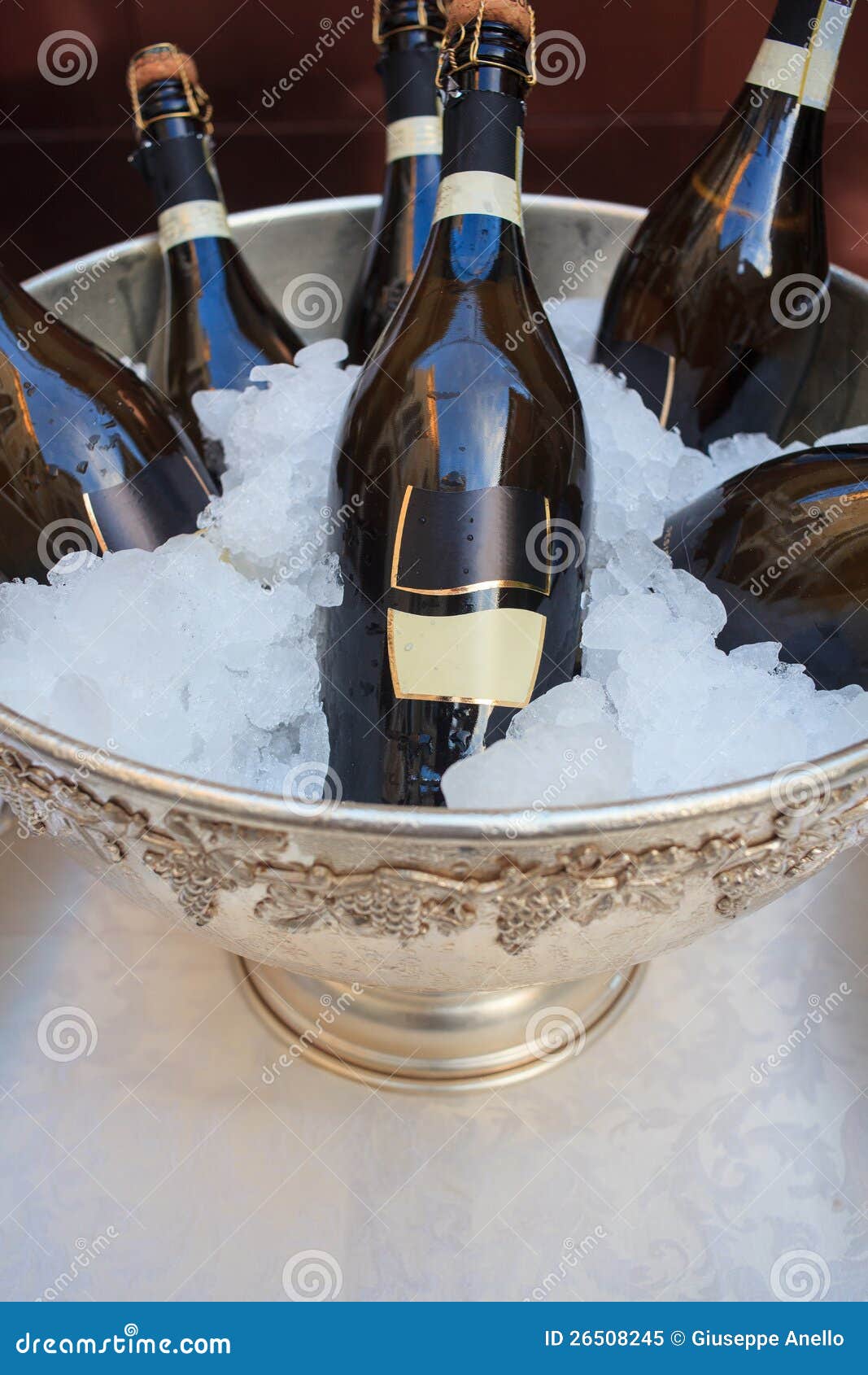 Wine Bottles in Cold Ice Bucket Stock Image Image of table, prosecco 26508245