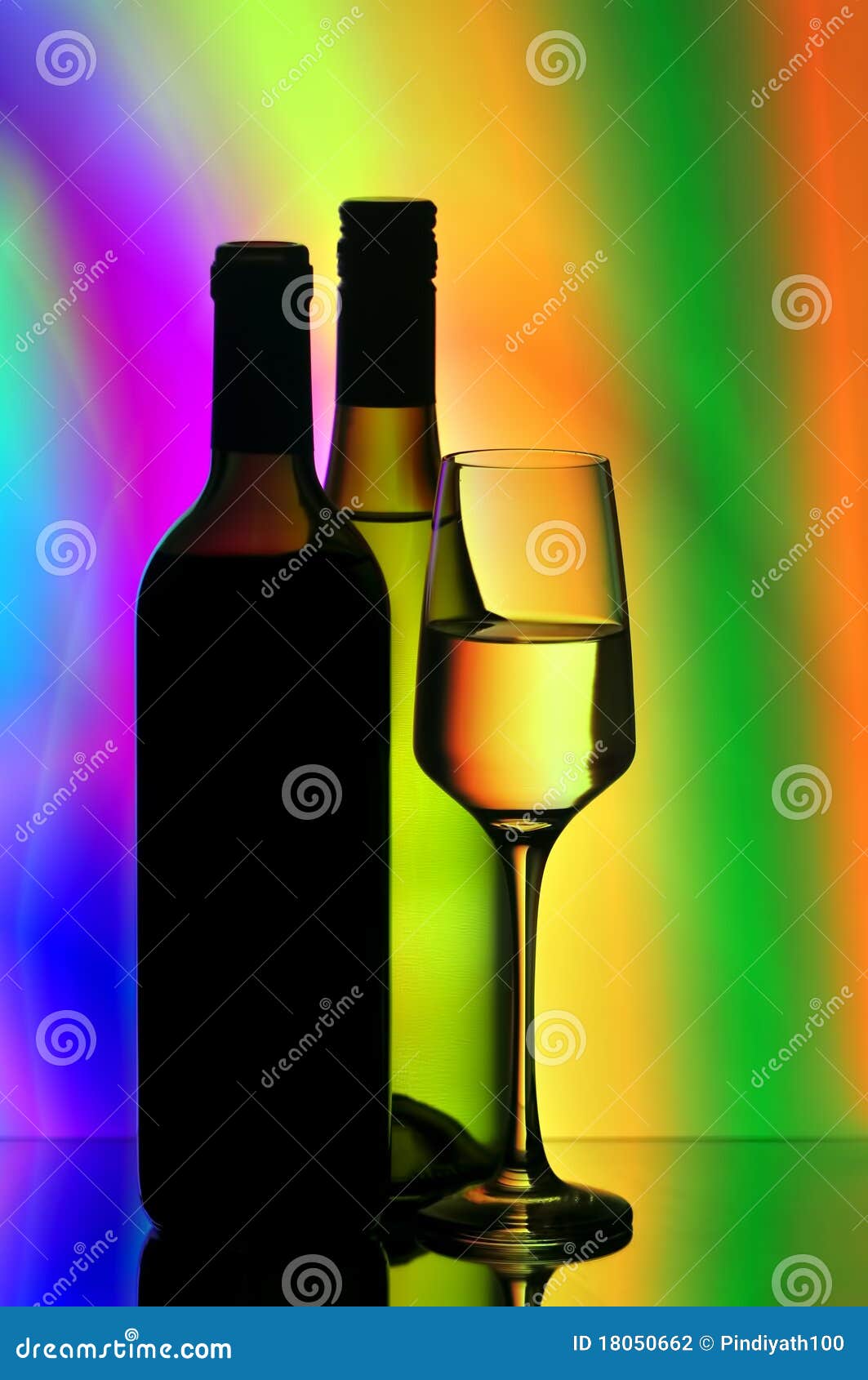 Wine bottles and glasses stock photo. Image of white 18050662