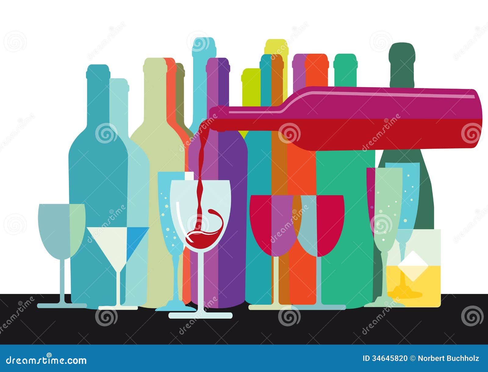 Wine Bottles and Glasses Design Stock Vector Illustration of