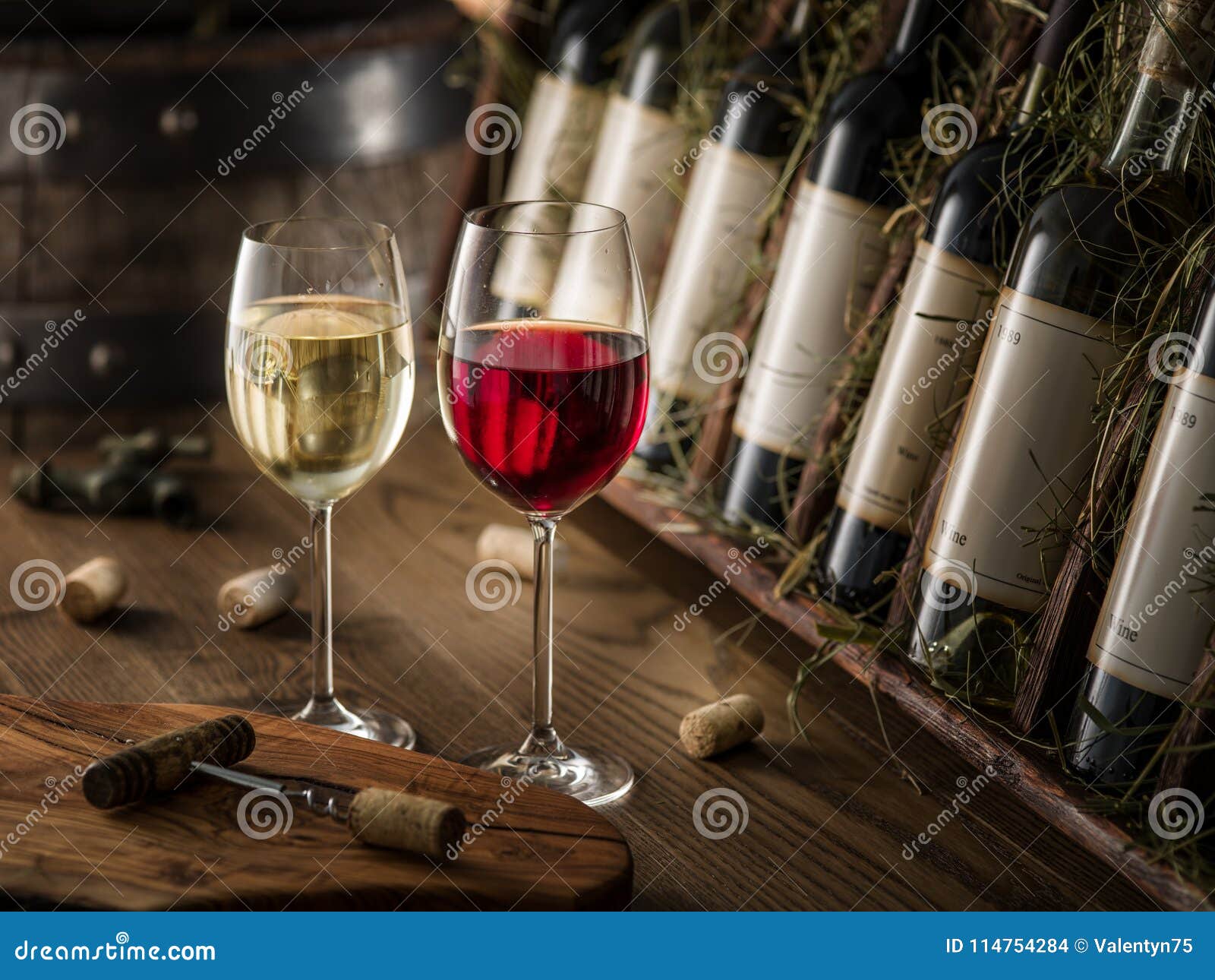 wine bottles on the wooden shelf.