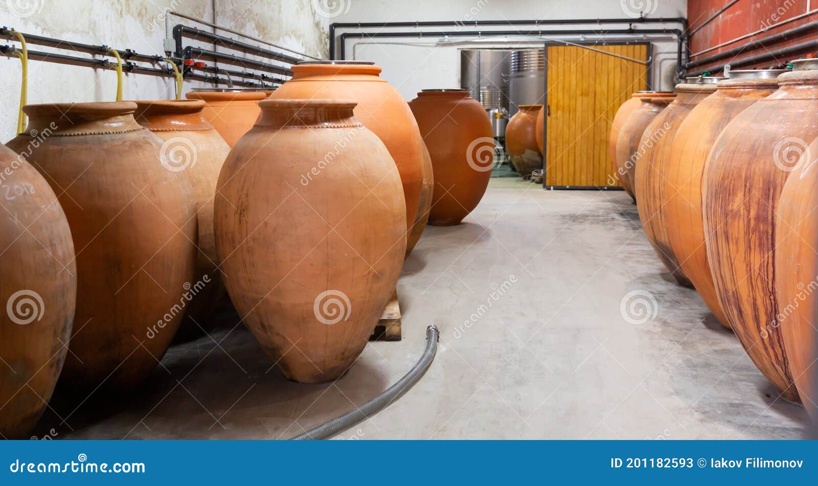 Wine Cellar. Ceramic Large Jugs with Wine in Cellar Stock Image Image