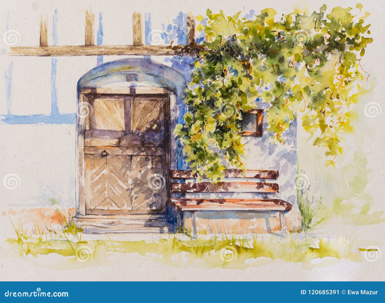 Wine Cellar Watercolors Painted Stock Illustration - Illustration Of Monument, Outdoors: 120685391