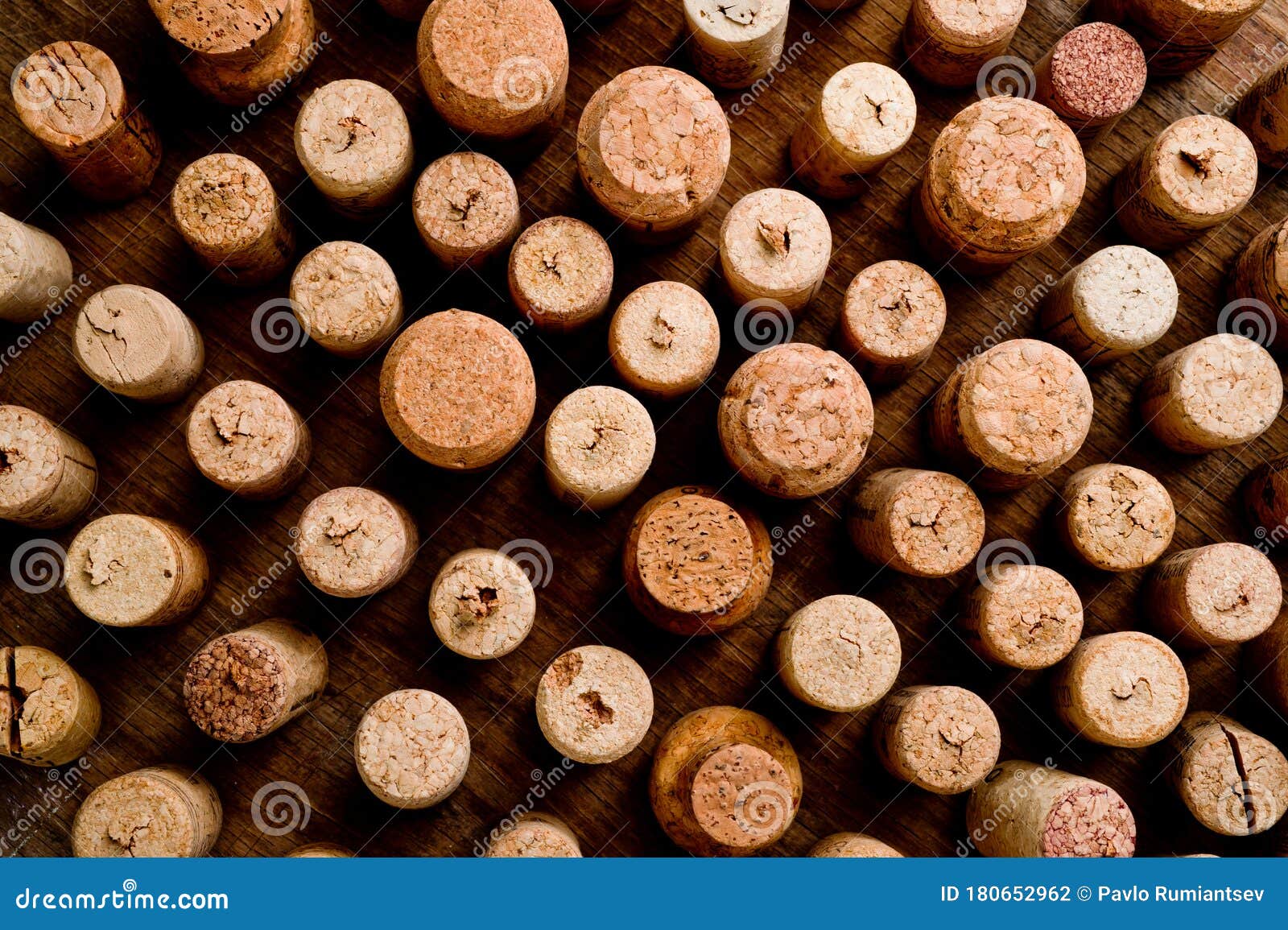 Wine Corks of Different Sizes, Standing Upright on an Old Wooden ...