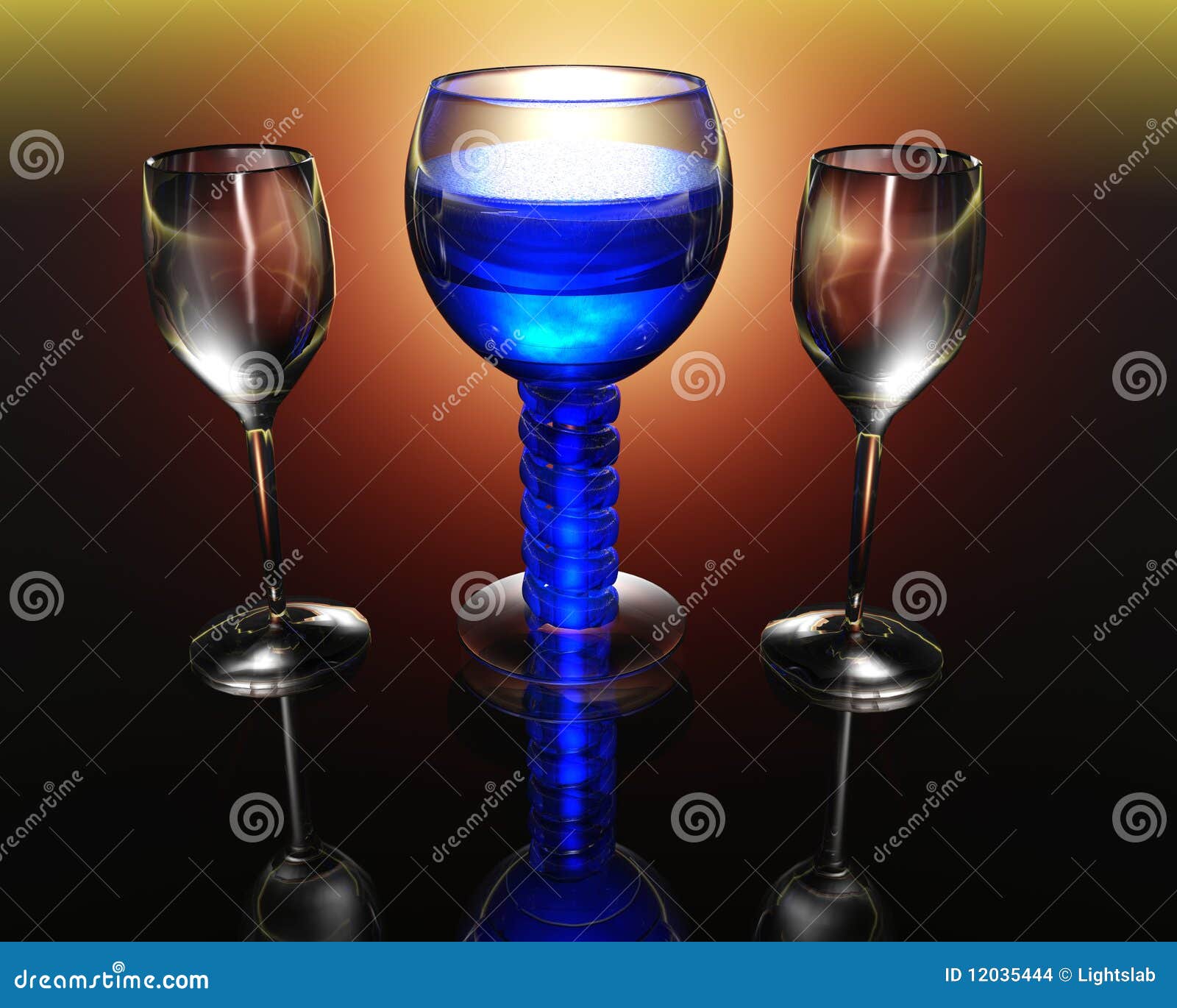 Wine glass in 3D with reflection