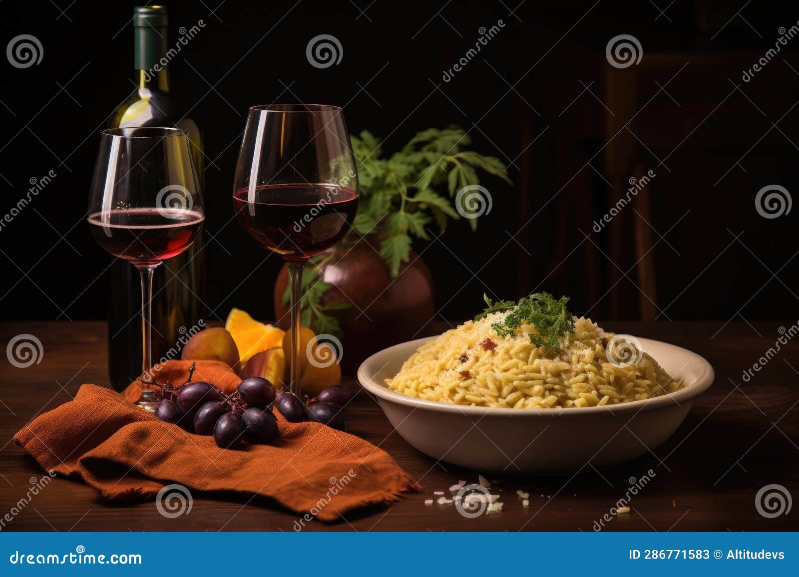 Wine Glass and Bottle beside Risotto Preparation Stock Image Image of