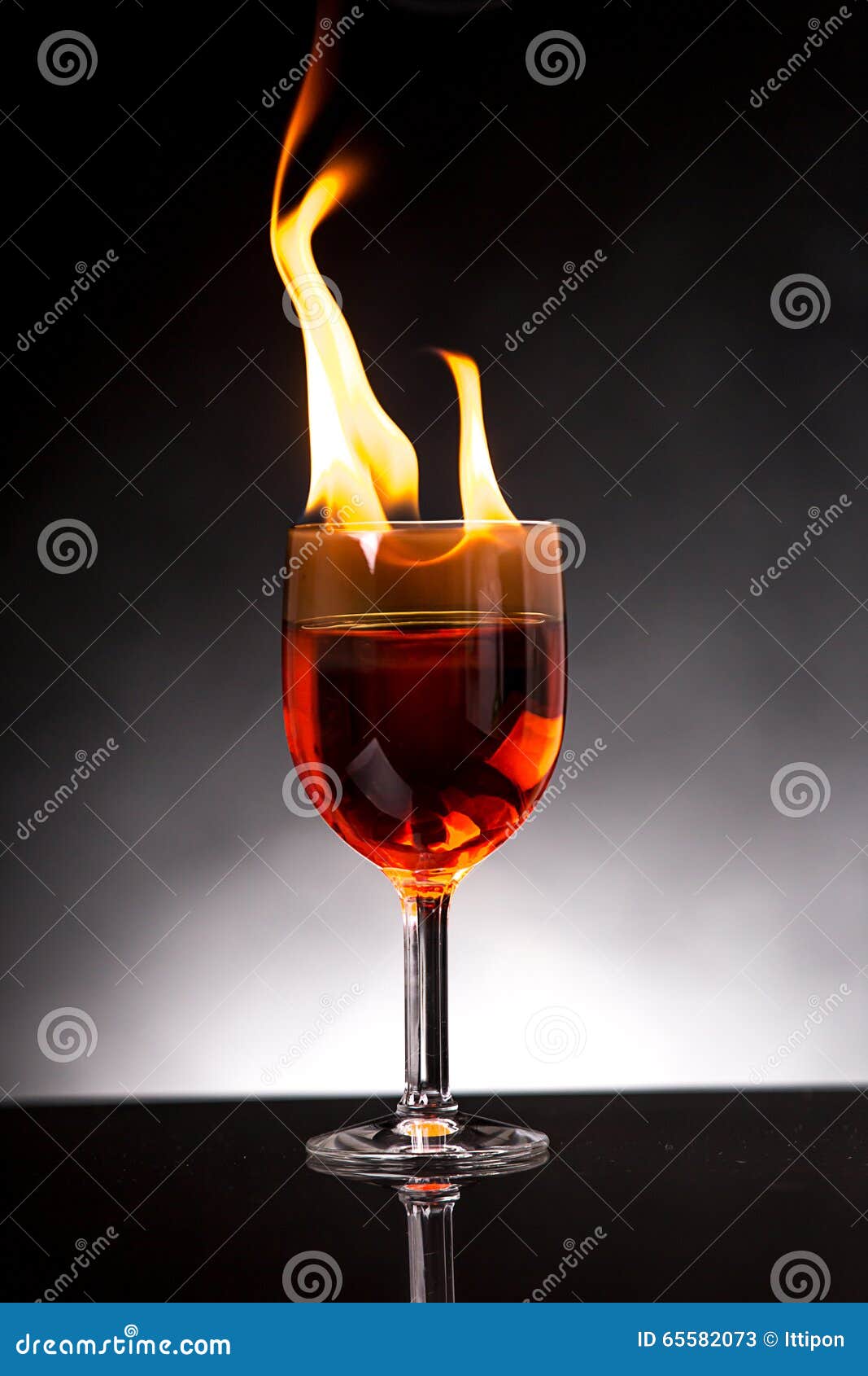 Wine Glass with Burning Alcohol Stock Image Image of fire