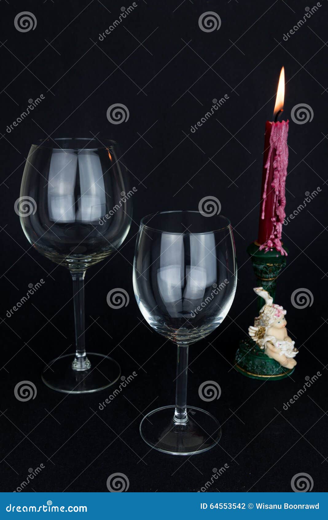 Wine Glass and Candle on Black Background Stock Photo - Image of holder