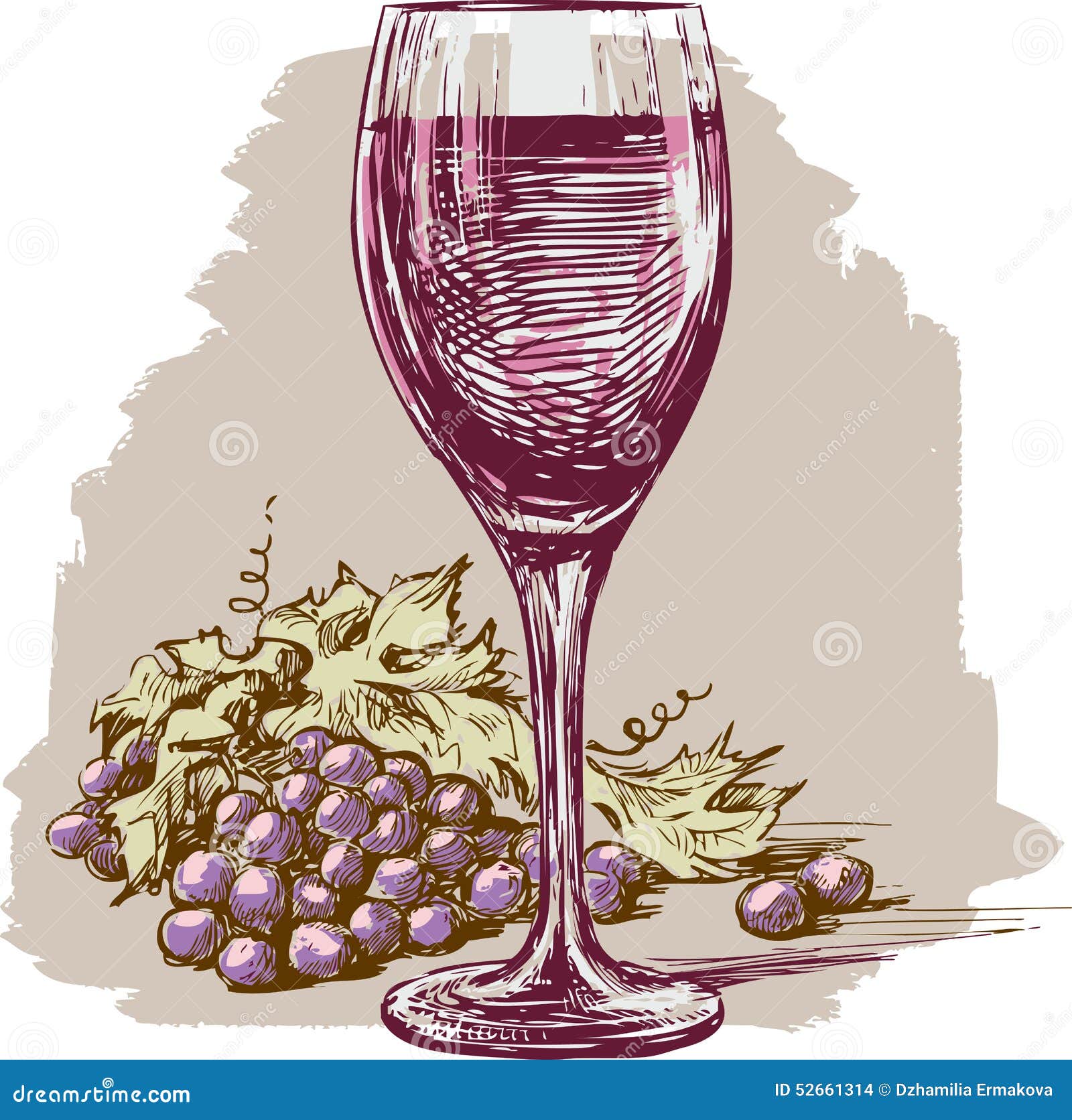 Wine glass and grape stock vector. Illustration of sketch 52661314