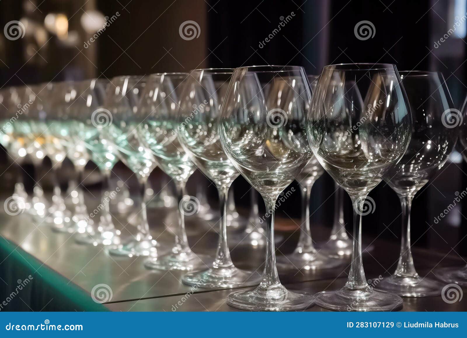 Wine Glasses on a Bar Counter in a Restaurant. Selective Focus Stock