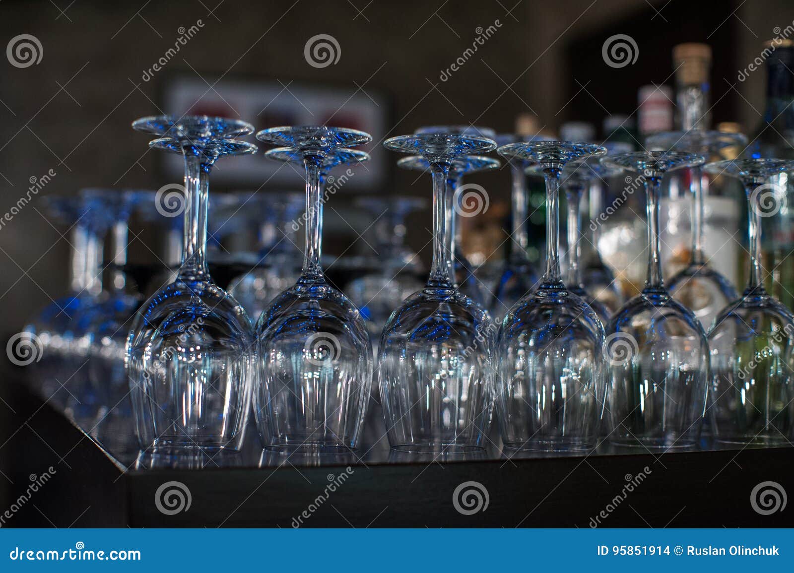 Wine glasses at the bar stock photo. Image of interior 95851914