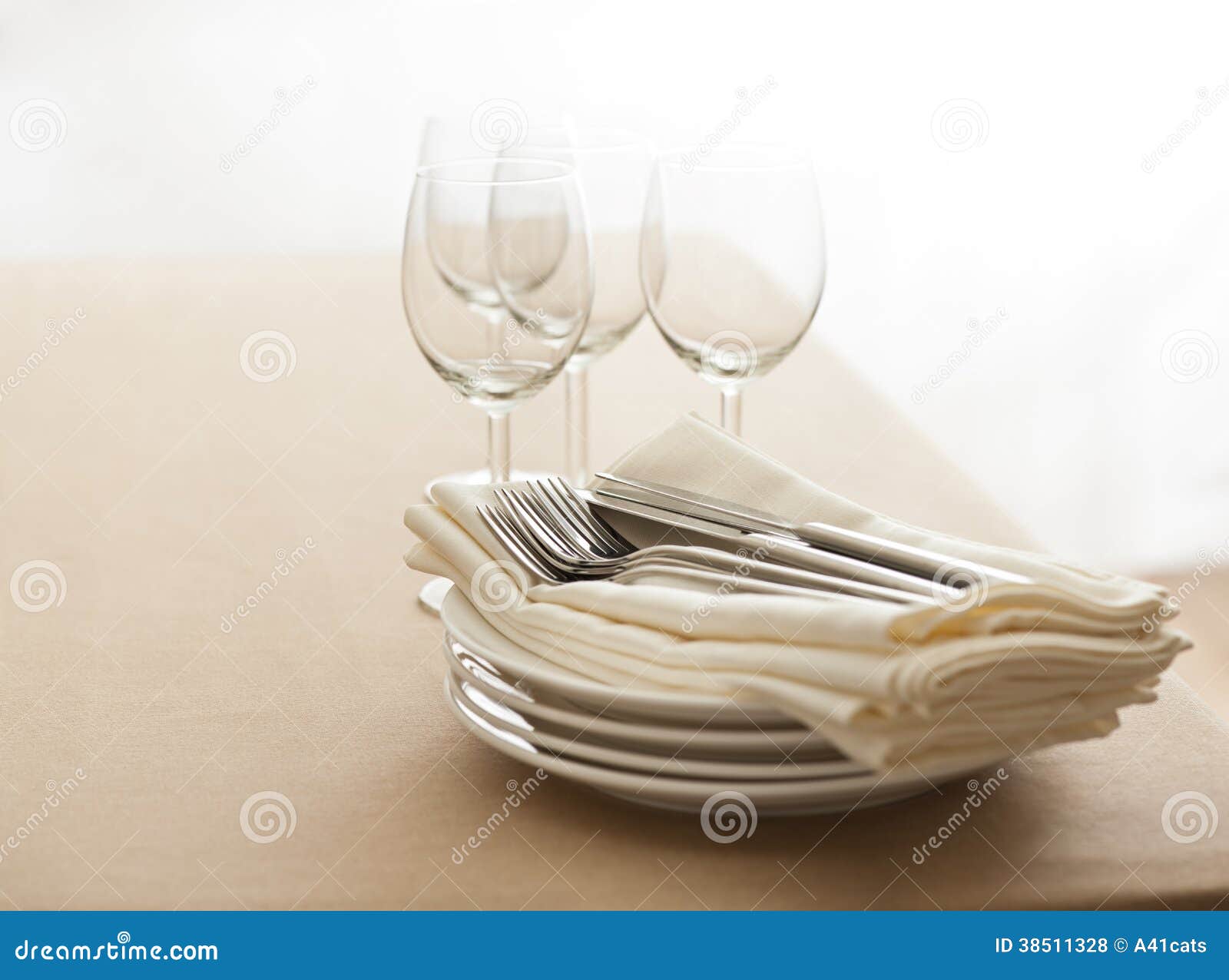 Wine Glasses, Cutlery, Plates and Napkins Stock Photo Image of