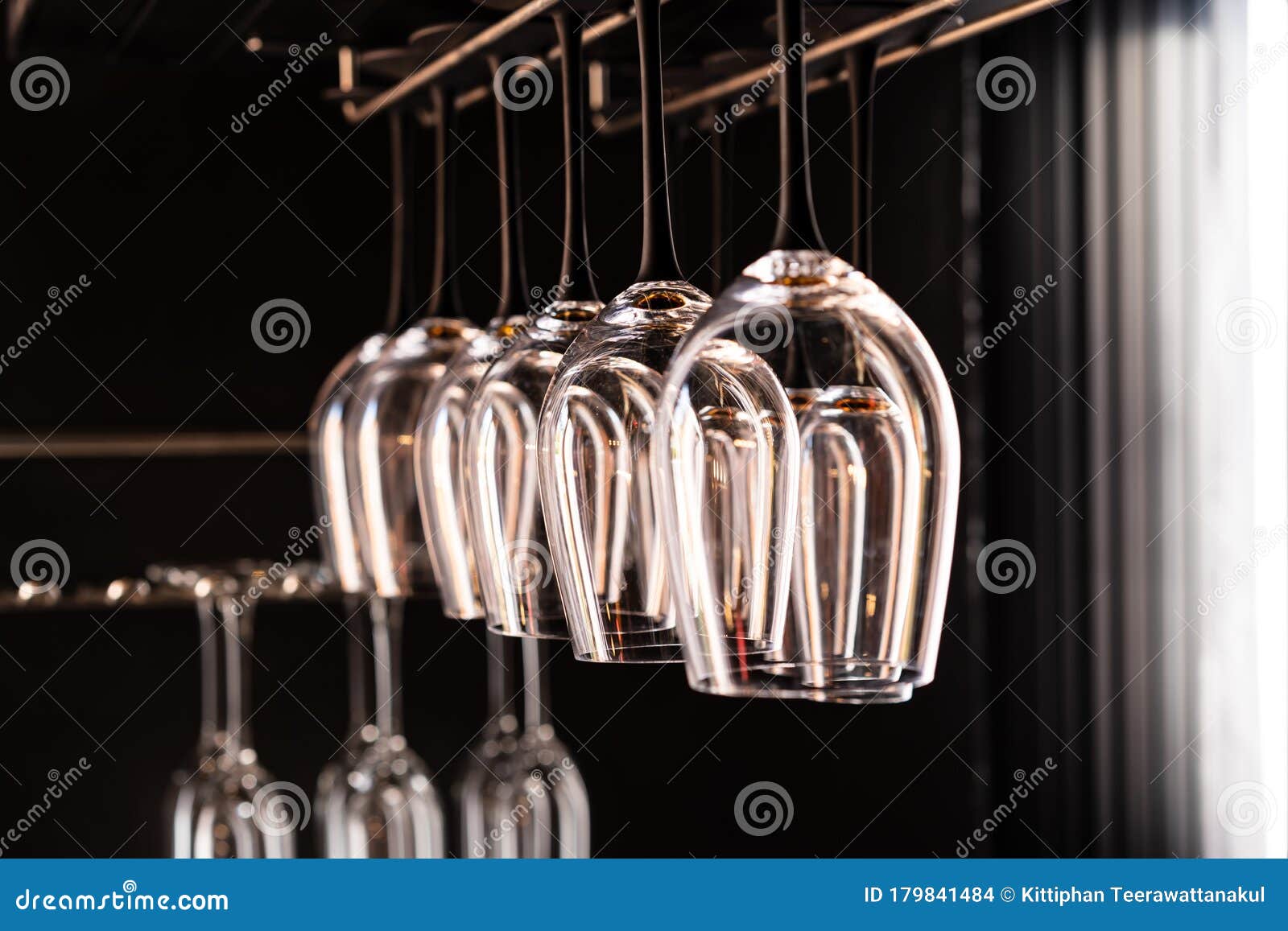 Wine Glasses Hanging Above the Bar Stock Photo Image of shelf