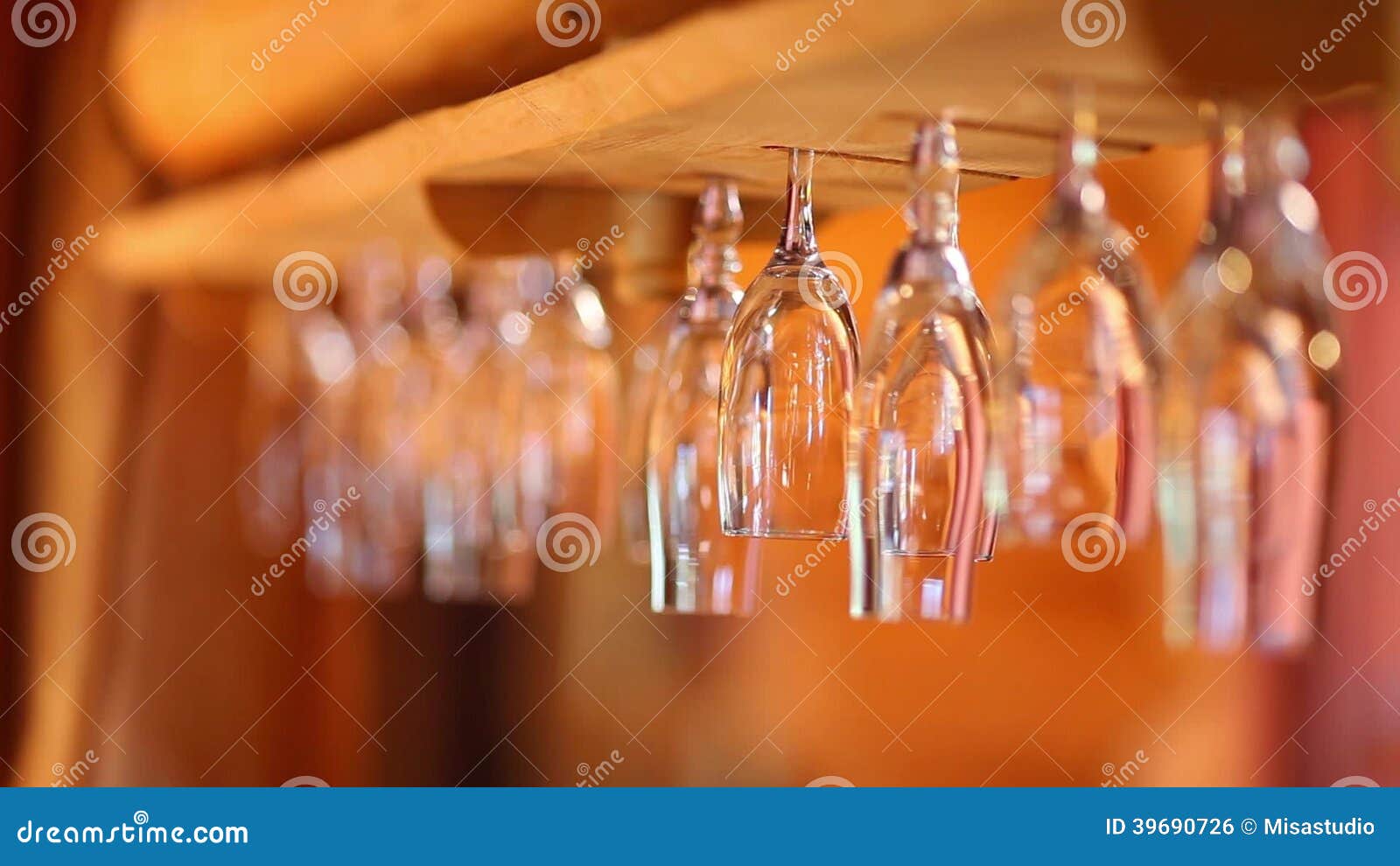 Wine Glasses Hanging Upside Down in the Bar Stock Footage Video of