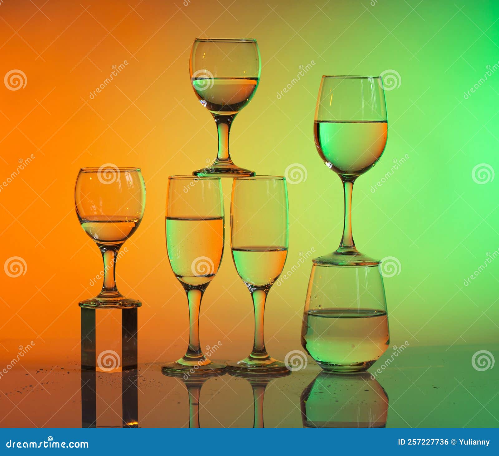 Wine Glasses with Neon Multicolor Light Stock Photo Image of pattern