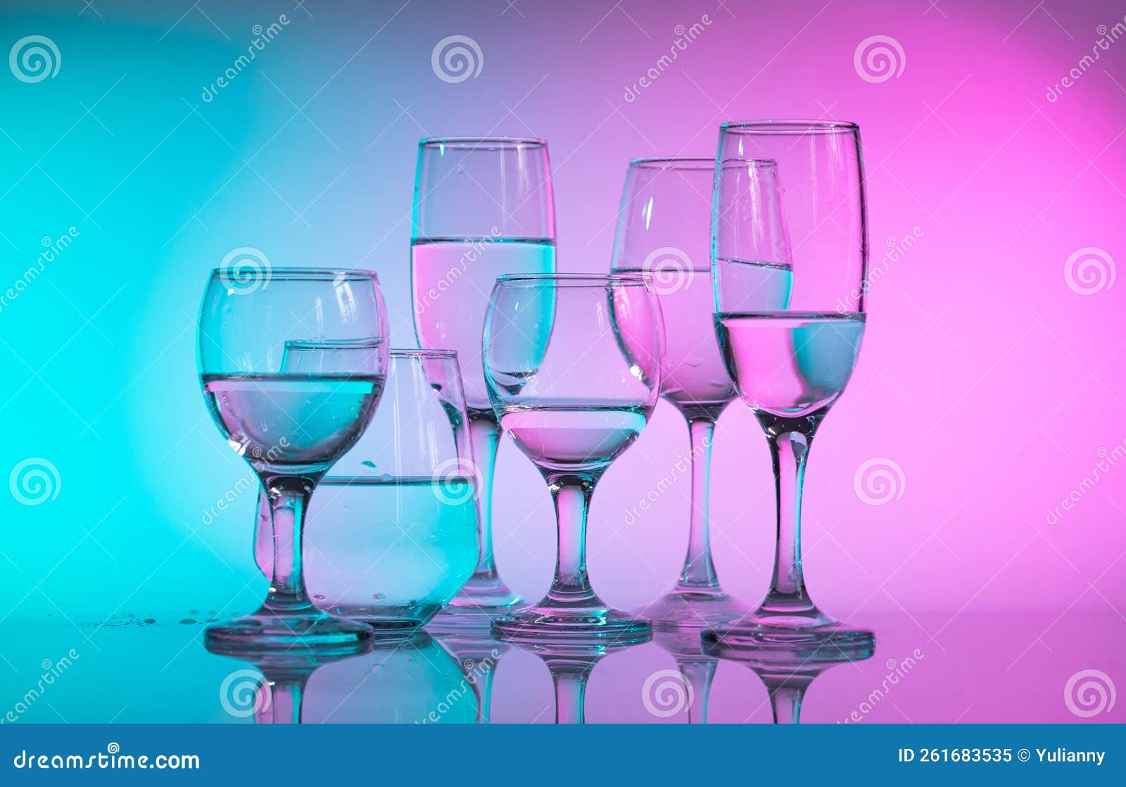 Wine Glasses with Neon Multicolor Light Stock Image Image of alcohol