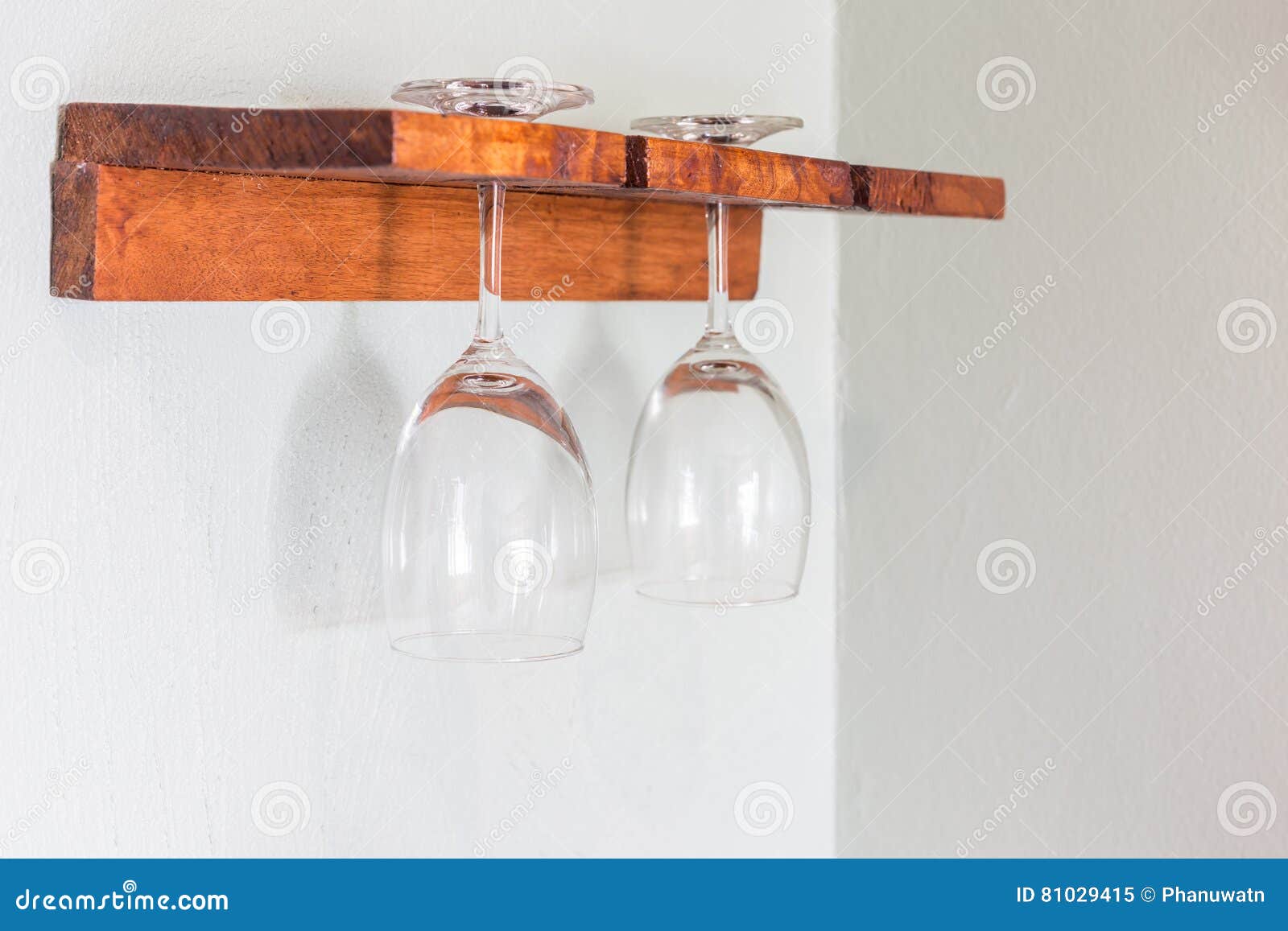 Wine Glasses Place on the Wooden Rack Stock Image Image of