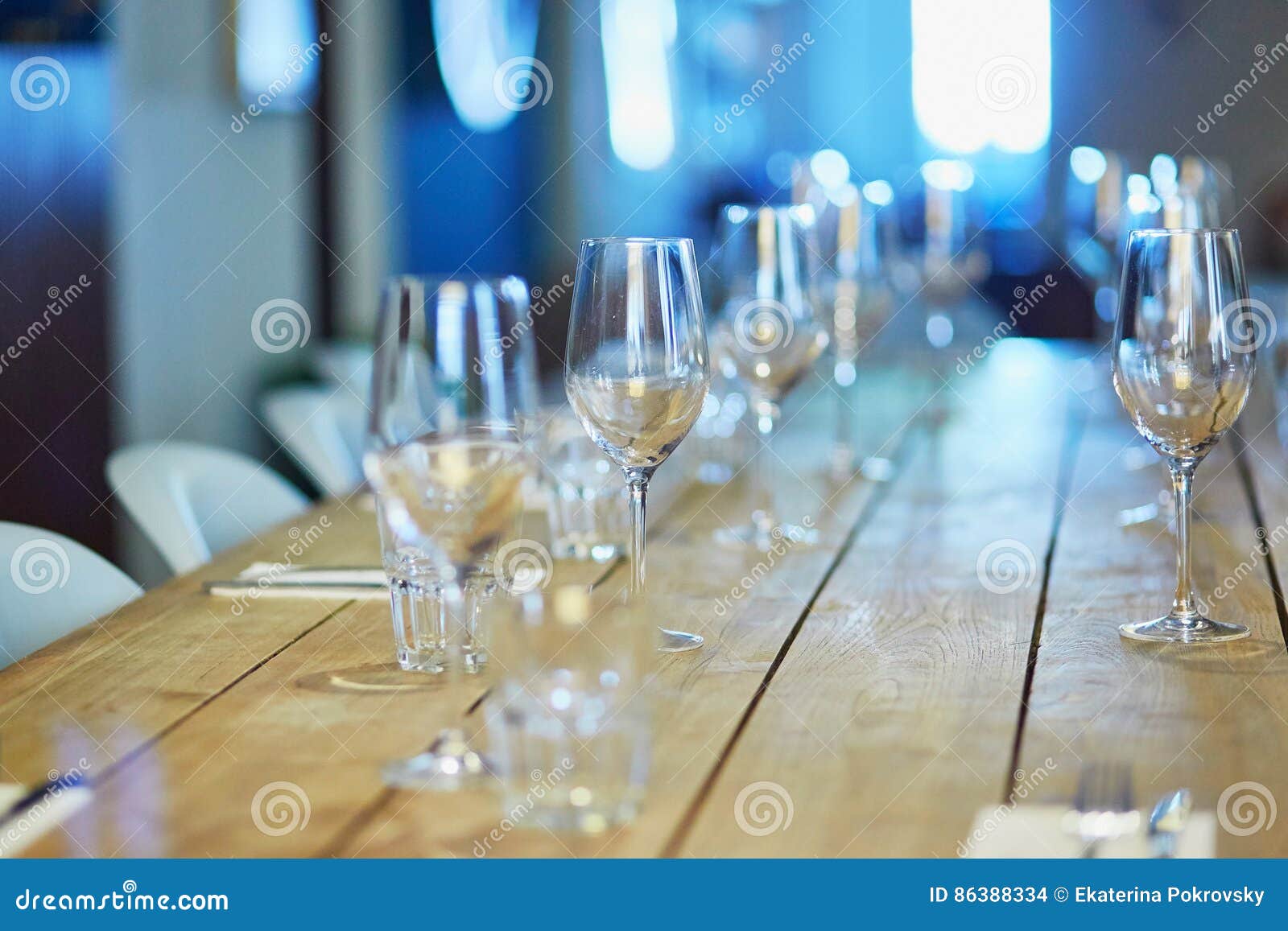 Wine Glasses on the Table in Restaurant, Bar or Wedding Reception Stock