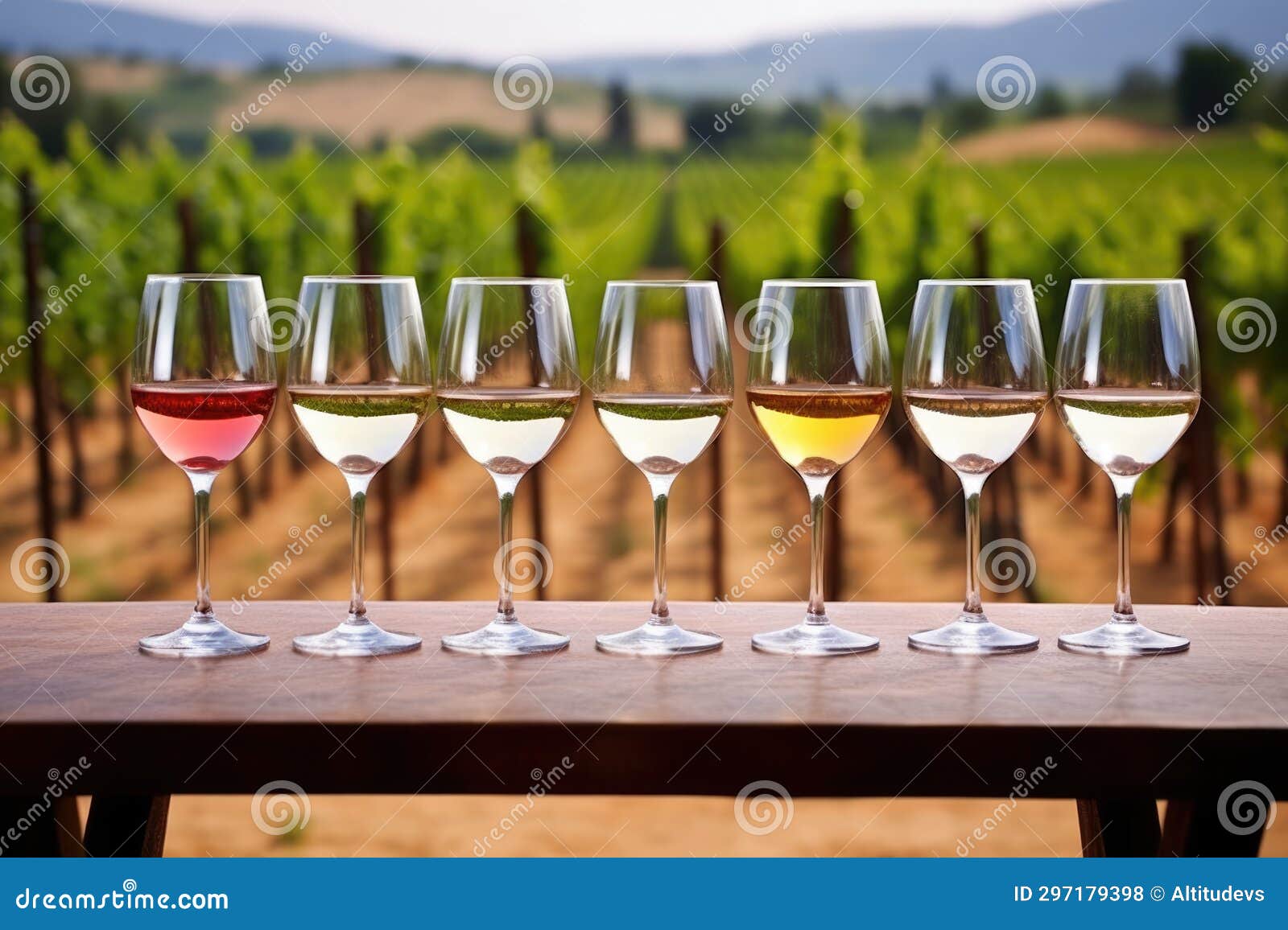 Wine Glasses on a Vineyard Tasting Table Stock Photo Image of setting