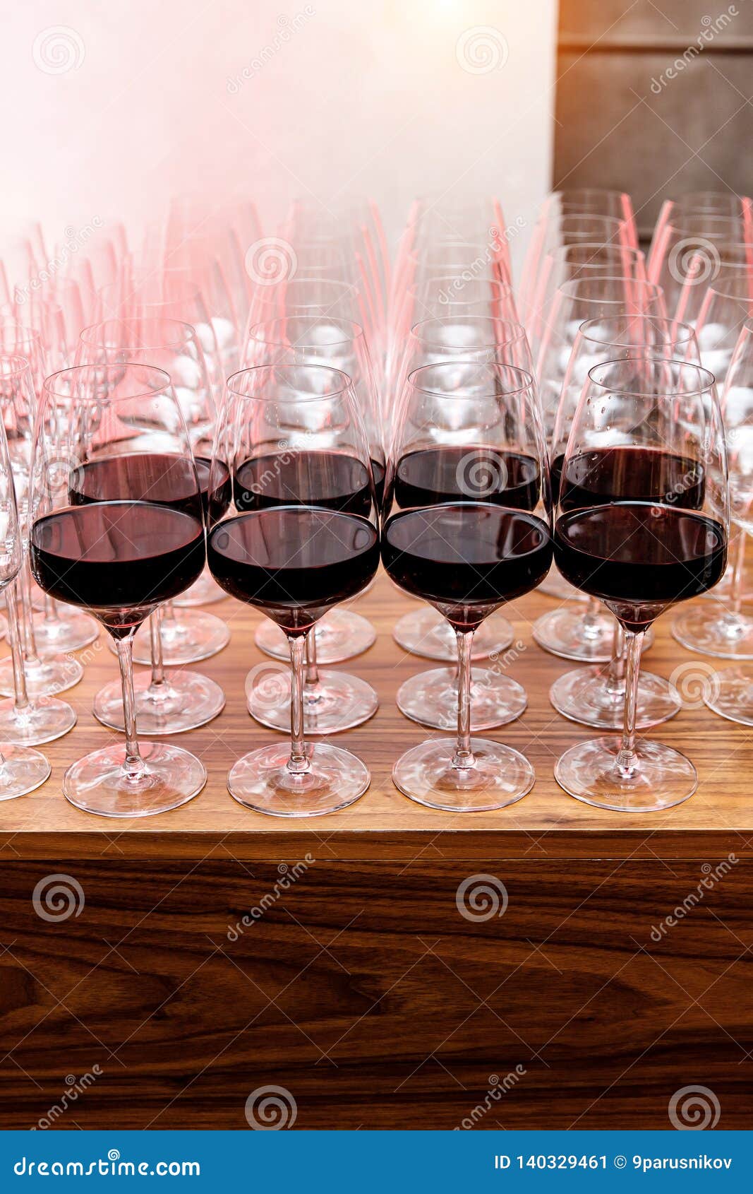 Wine Glasses. Glasses of White Wine on Bar Counter, Small Focus Depth