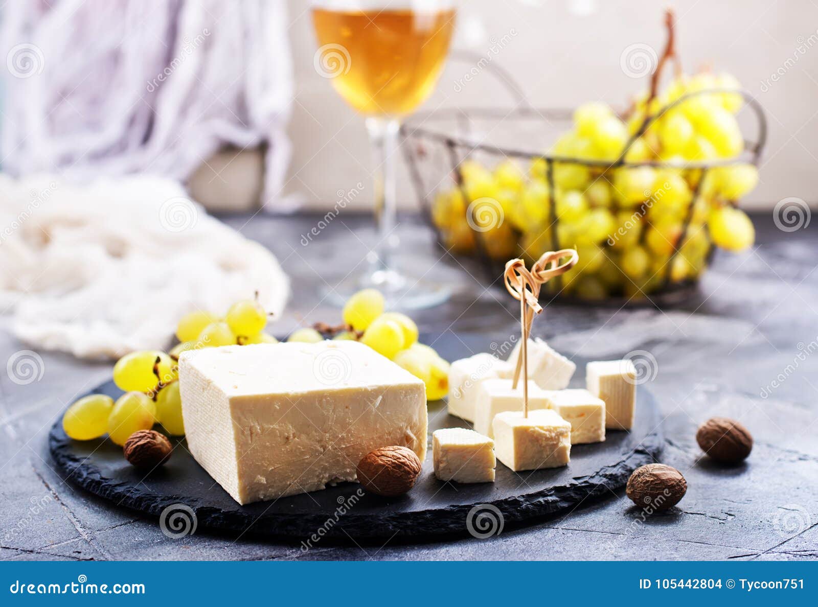 Wine,grape and cheese stock photo. Image of appetizer 105442804