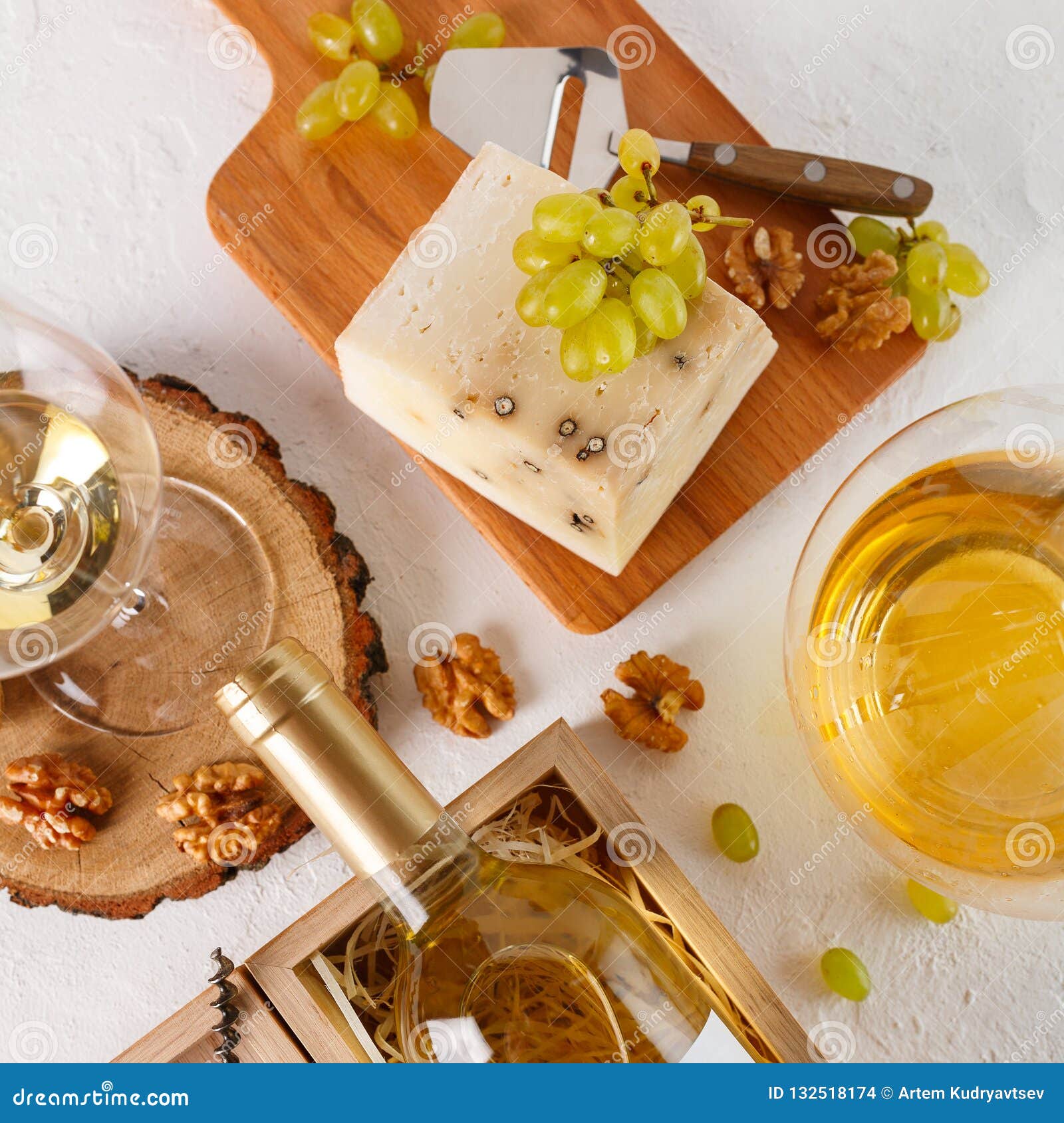 Wine, Grapes, Cheese and Nuts. Top View Stock Photo Image of food, alcohol 132518174