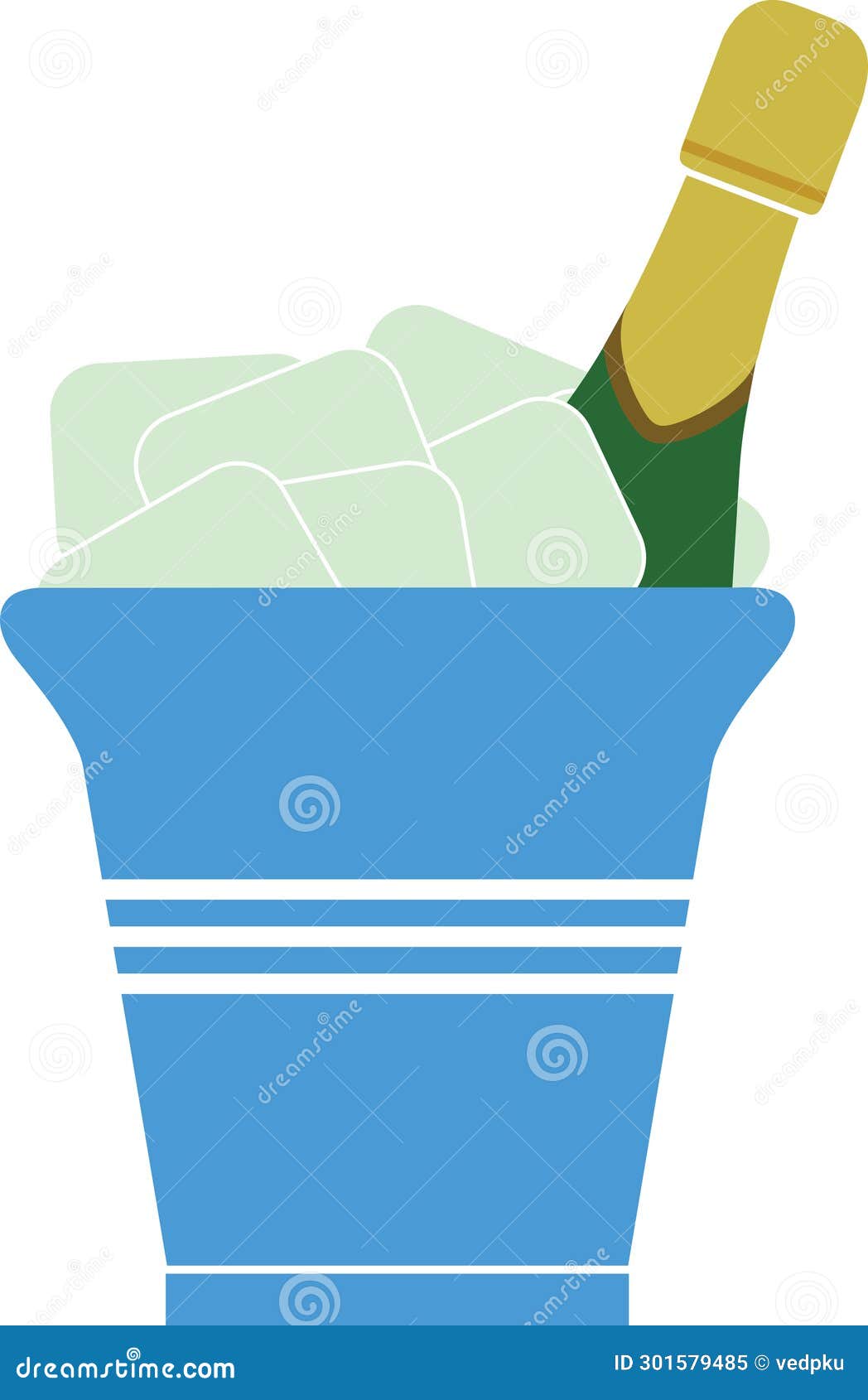 Wine with Ice Color Vector Bottle of Champagne with Ice Bucket Ice Cube