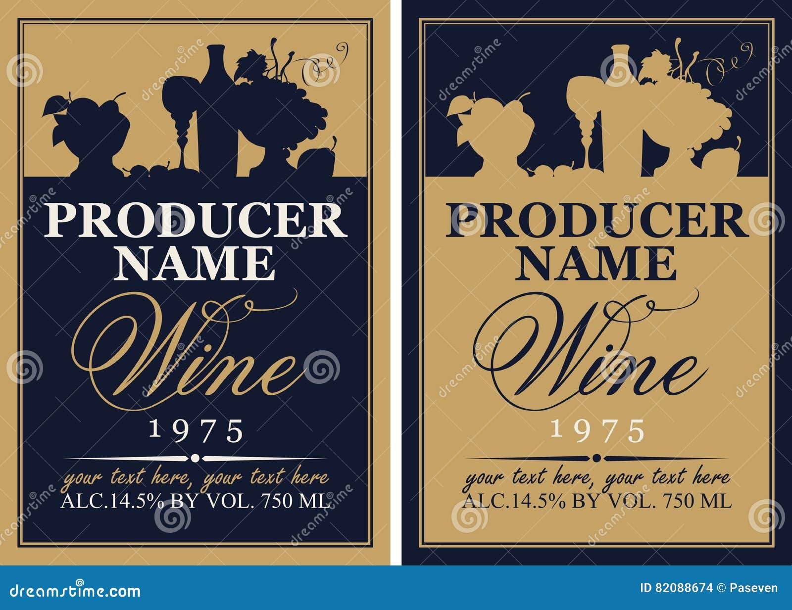 Wine Label Set with the Silhouette of a Still Life Stock Vector