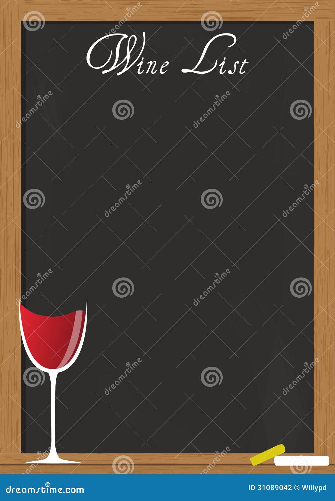 Wine list chalkboard stock illustration. Illustration of white 31089042