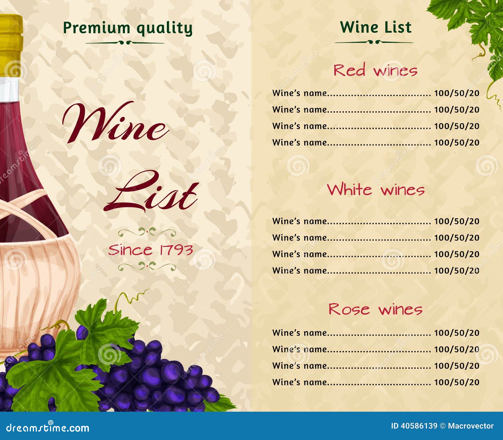 Wine List Template Stock Vector - Image: 40586139 Wine List Template Stock Vector - Image: 40586139