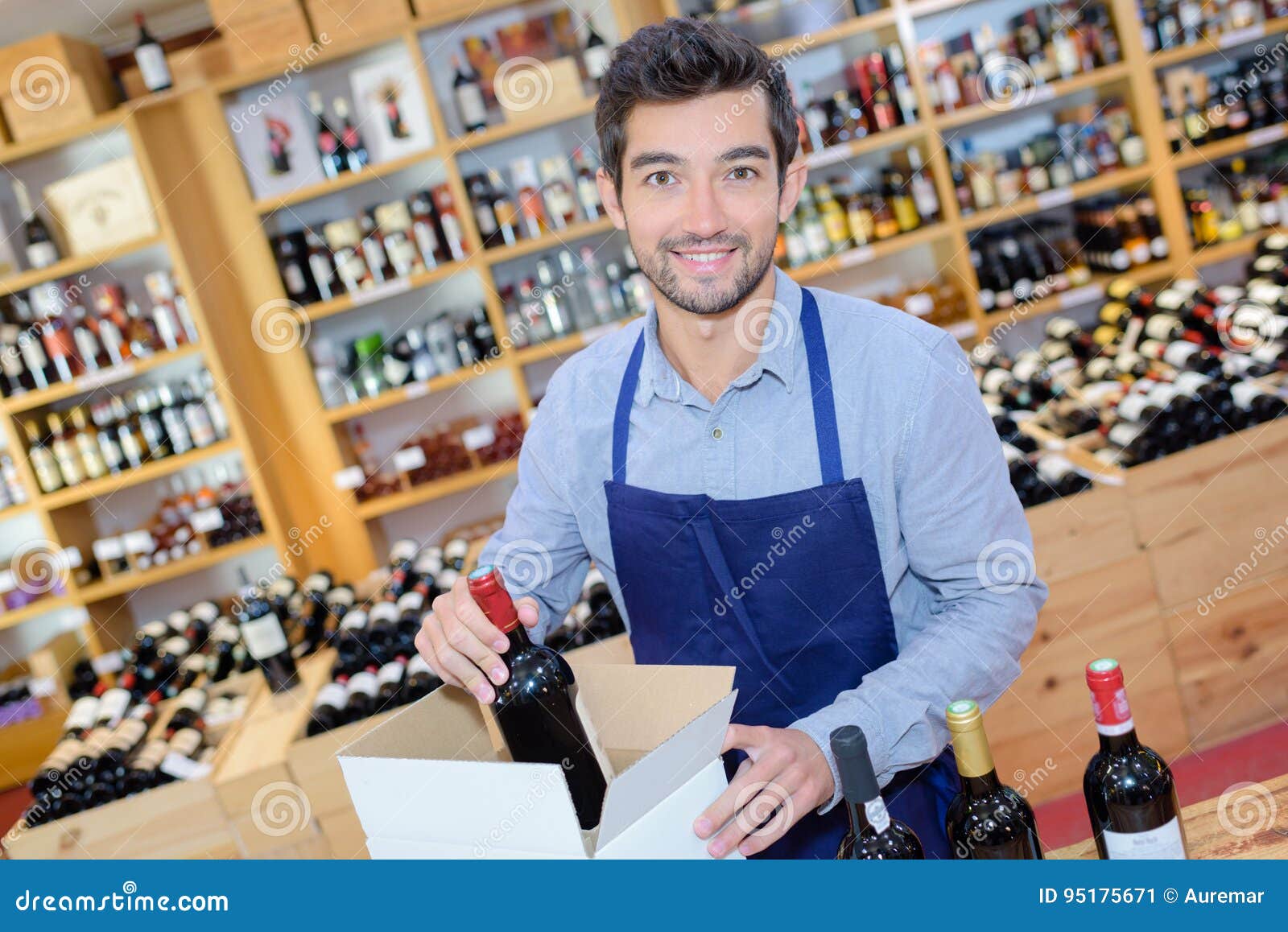 Wine Merchant Packaging Bottles into Box Stock Image Image of