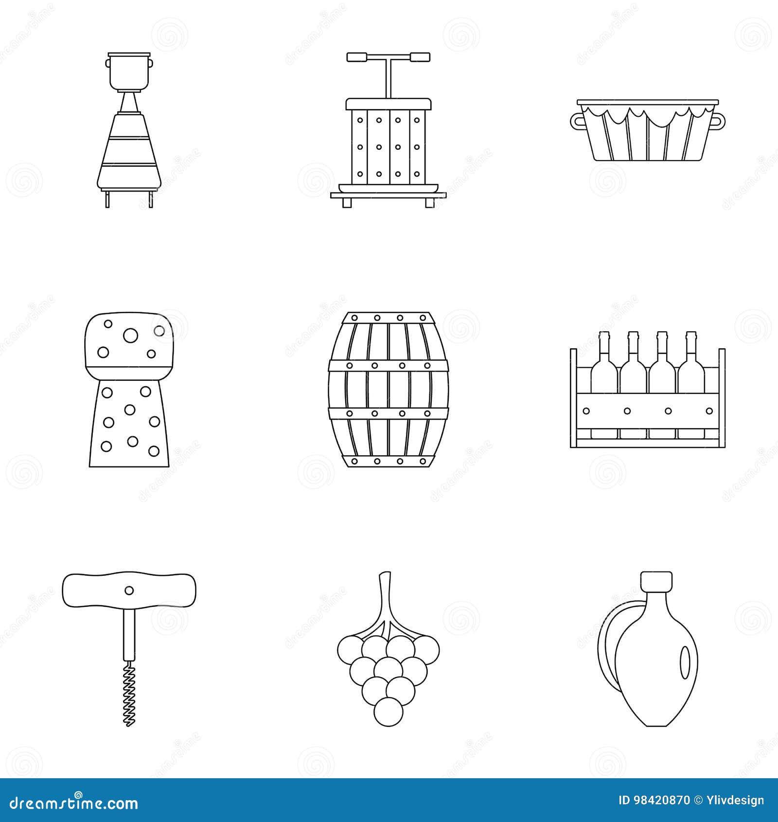 wine restaurant icon set, outline style
