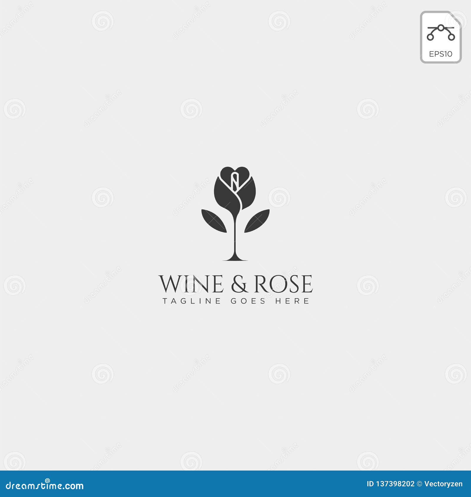 Wine and Rose Logo Template Isolated, Icon Elements Stock Vector