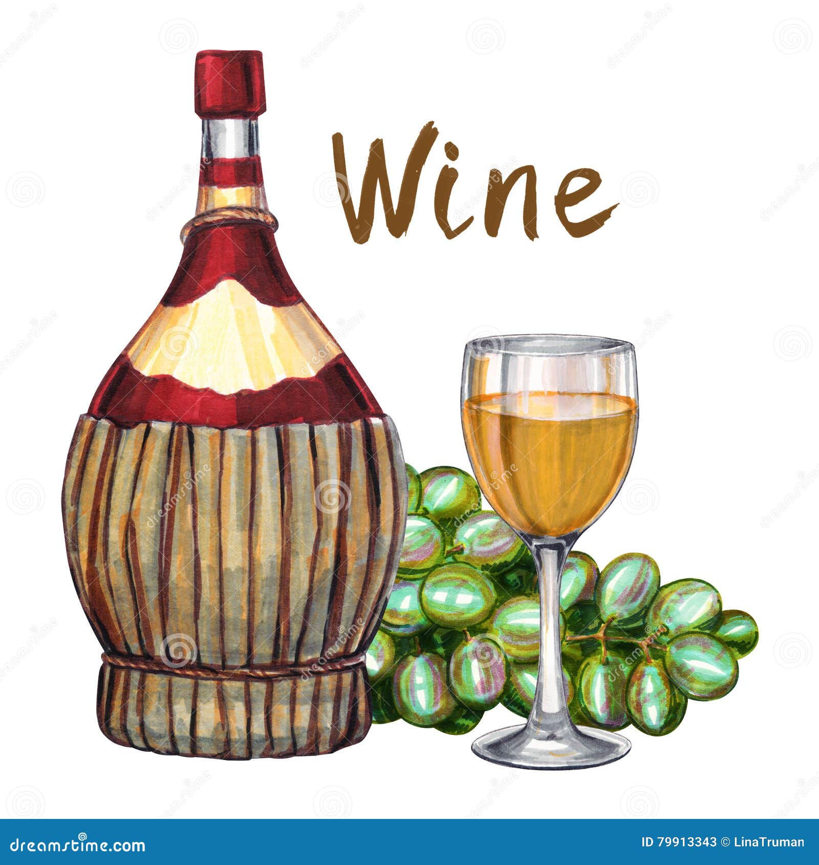 Wine Set. Handdrawn Illustration of the Wine Bottle Stock Illustration