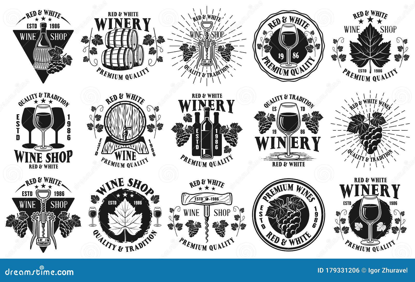 wine shop and winery set of  emblems