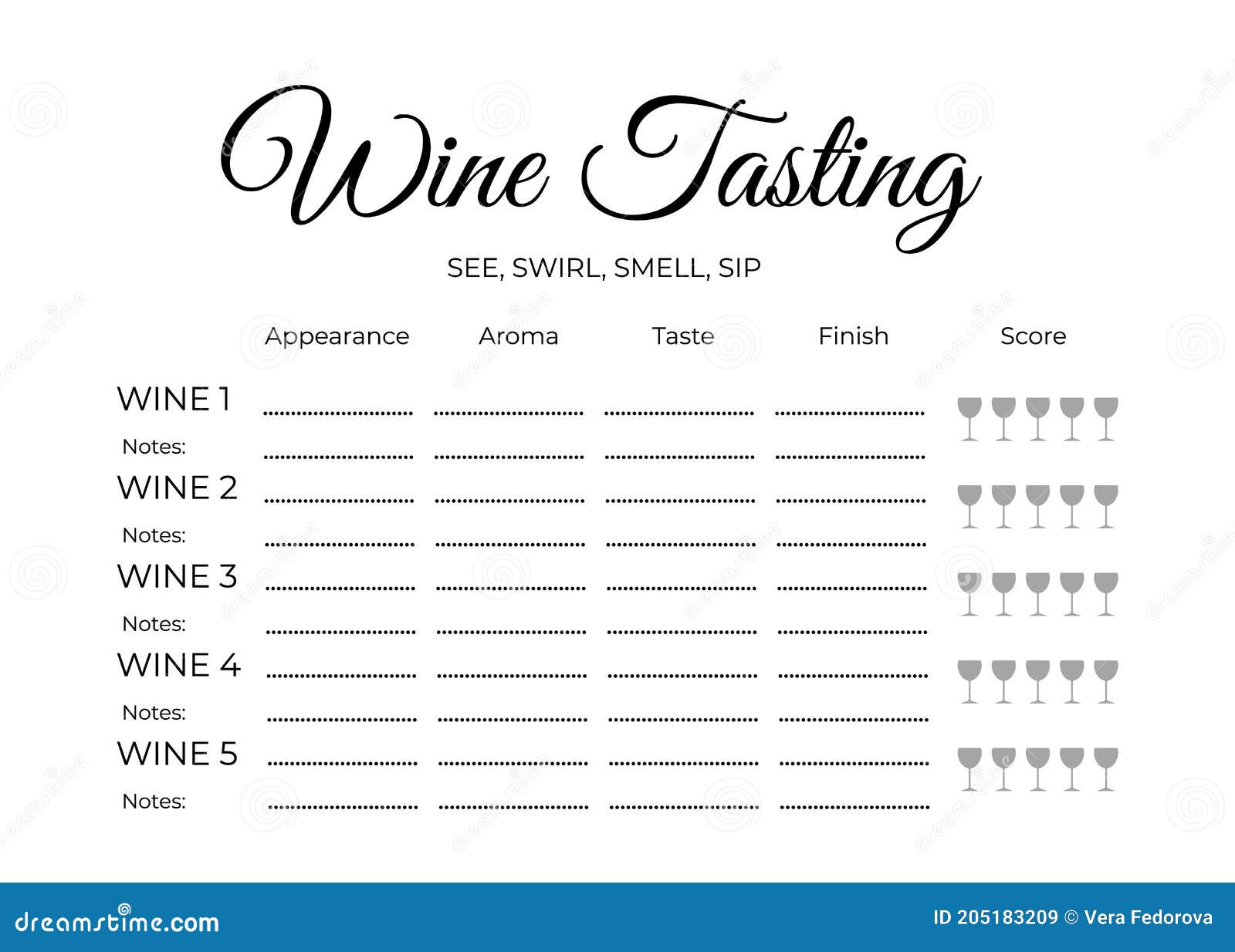 Wine Tasting Score Card. Stationary for Wine Themed Party, Winery In Wine Tasting Notes Template