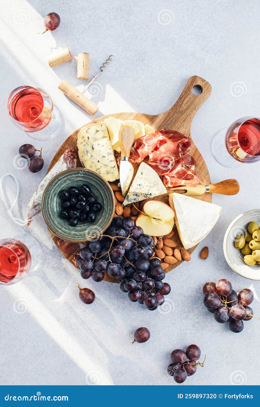 Wine Tasting Snack Cheese Board, Top Down View Stock Photo Image of