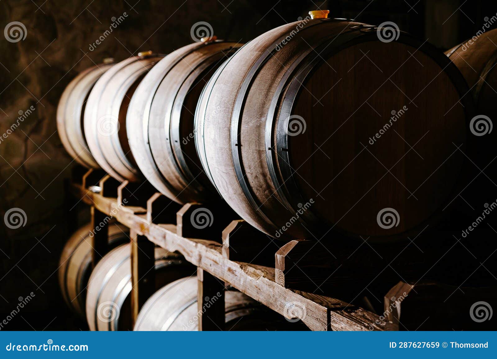 Wine Wooden Barrels in the Cellar of a Winery Stock Image Image of