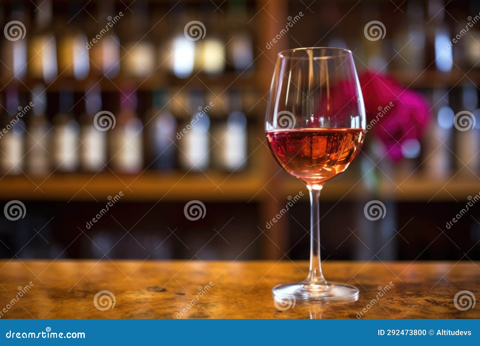 A Wineglass with Rose Wine on a Bar Counter Stock Photo Image of