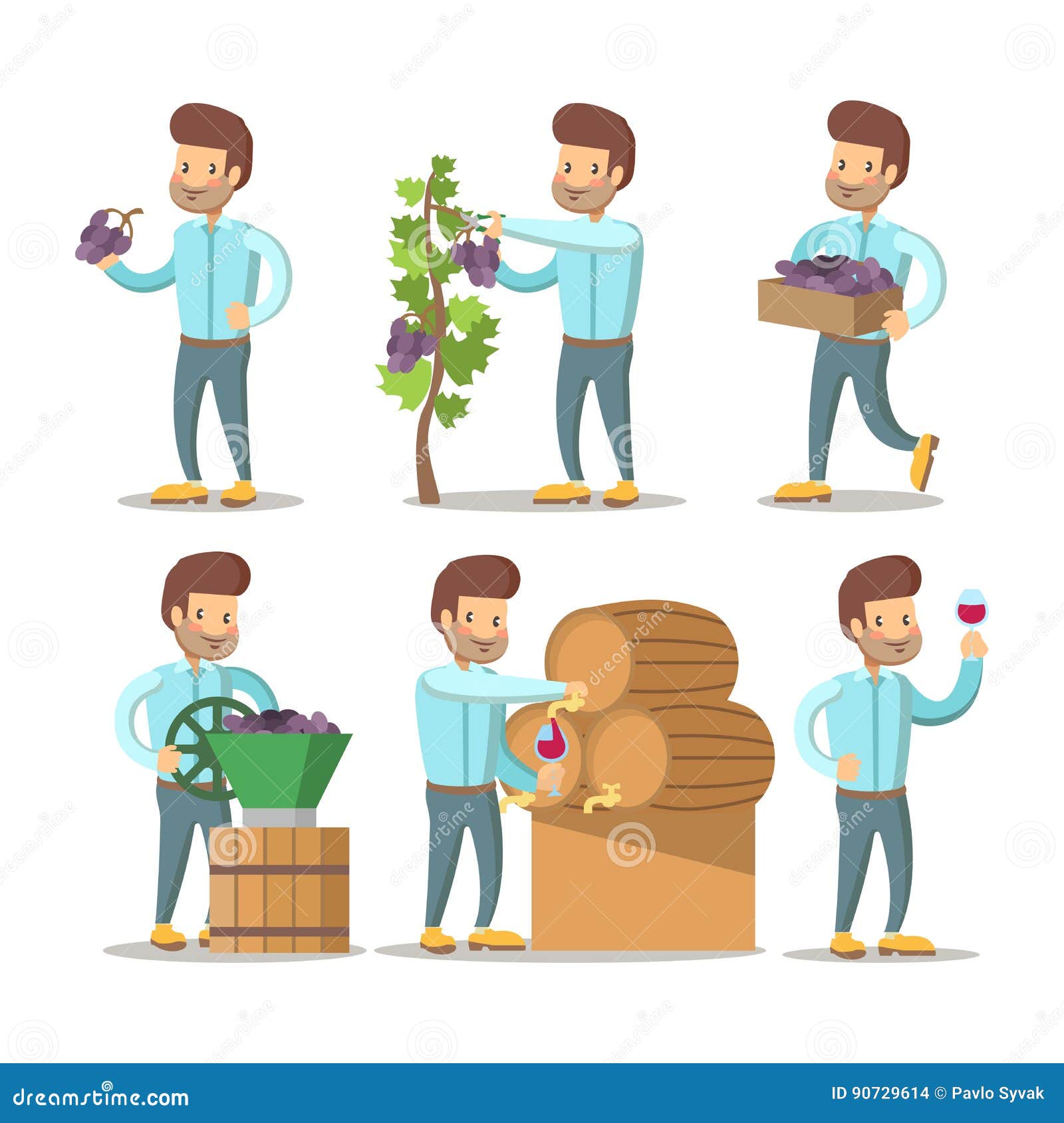 Winemaker Cartoon with Grapes and Wine Stock Vector Illustration of