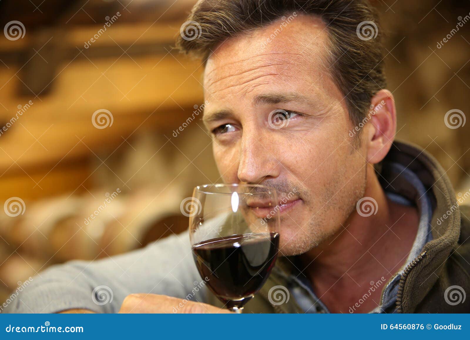 Winemaker Smelling Red Wine in Cellar Stock Photo Image of grape