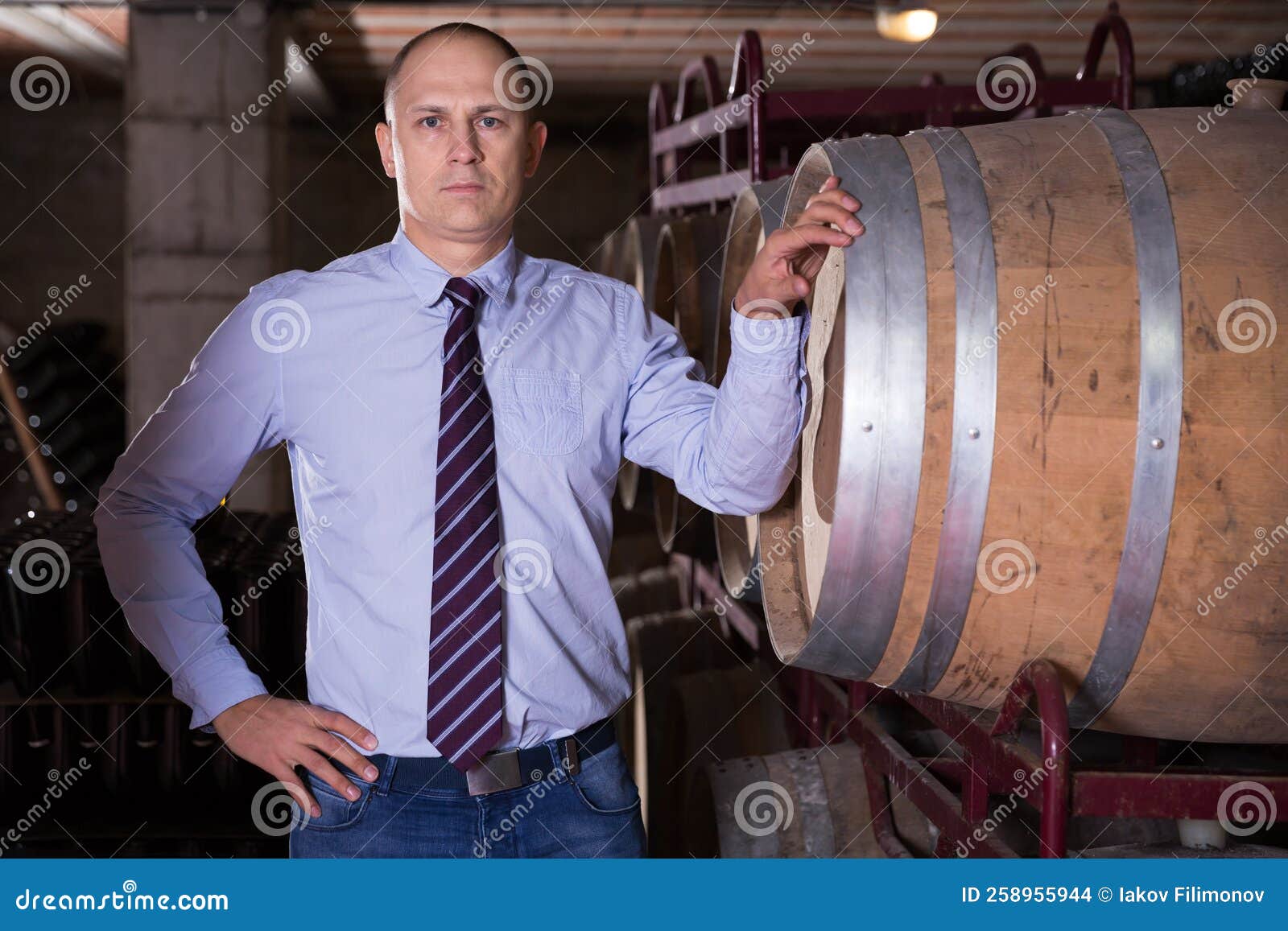 Winemaker Standing in Wine Cellar Stock Photo Image of spanish