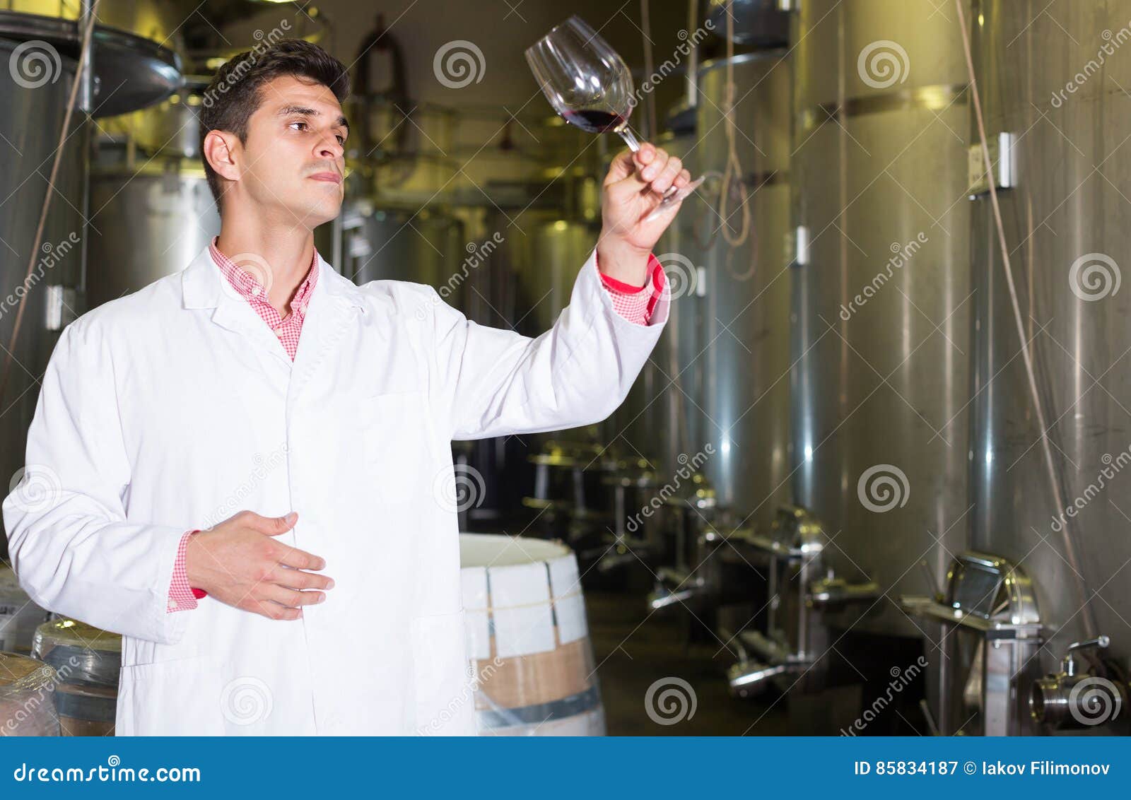 Winery Technician Posing with Wine Stock Image Image of cellar