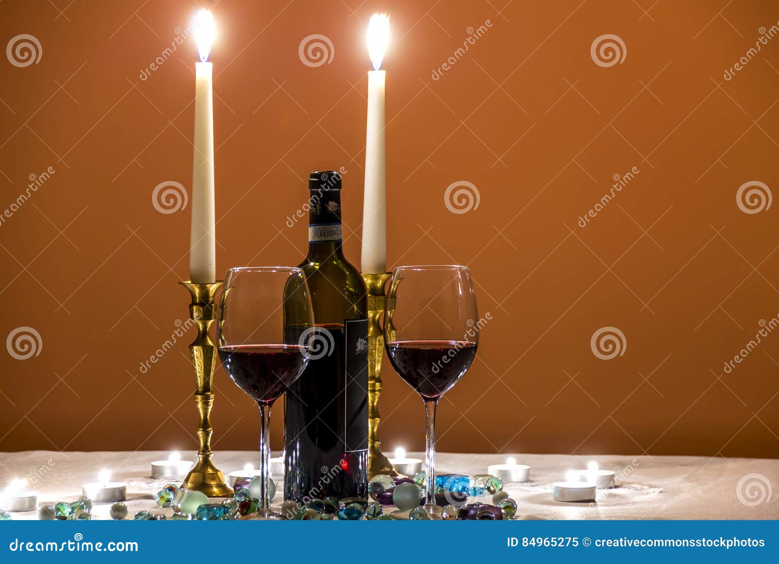 Wines Glasses With Romantic Candles Picture. Image 84965275