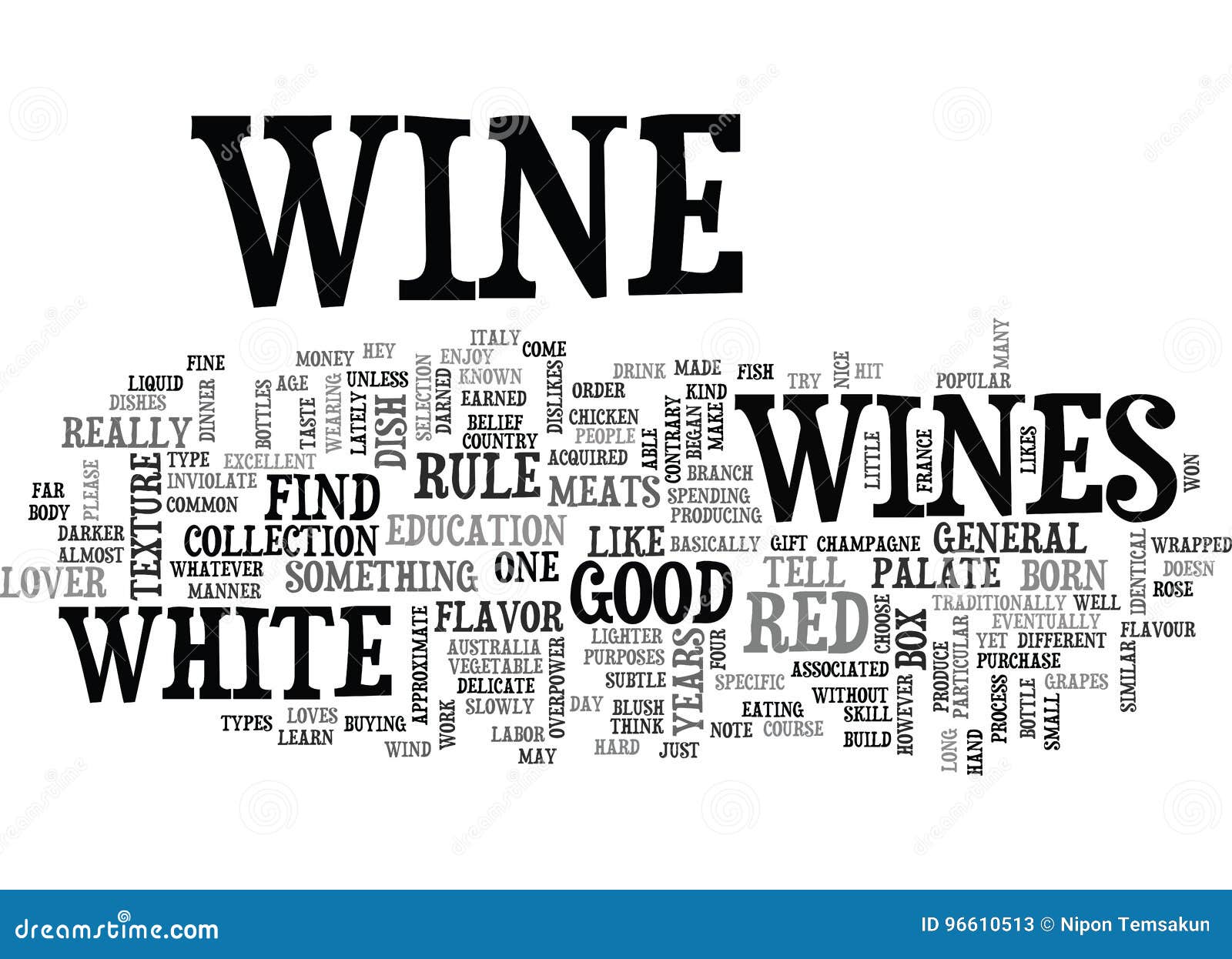 With Wines There is a Flavour for almost Any Taste Word Cloud Stock