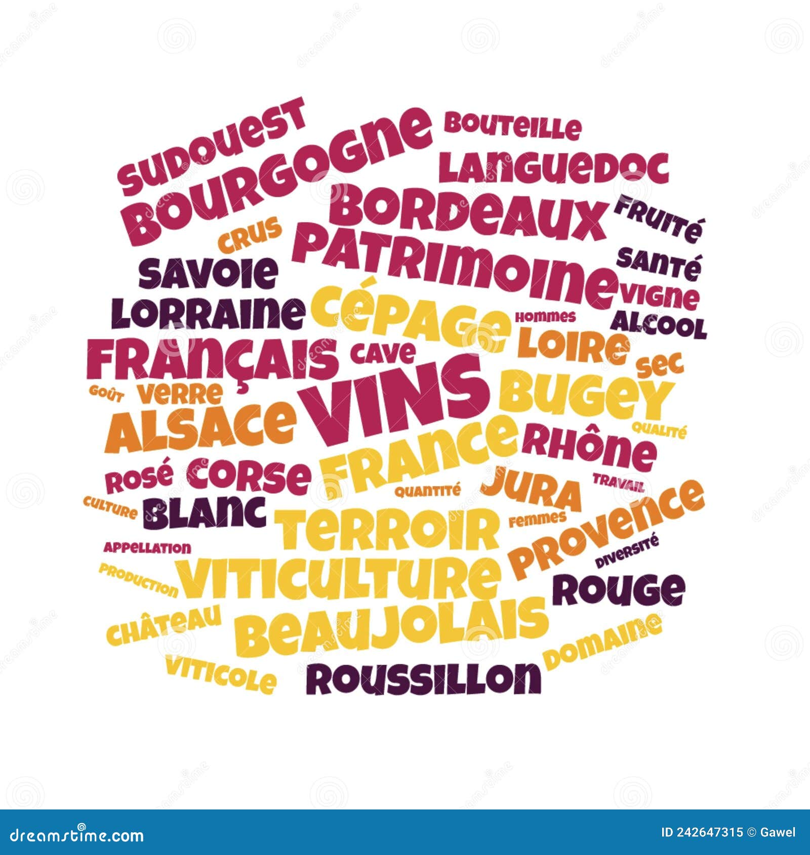 Wines Word Cloud Vector Illustration in French Language Stock
